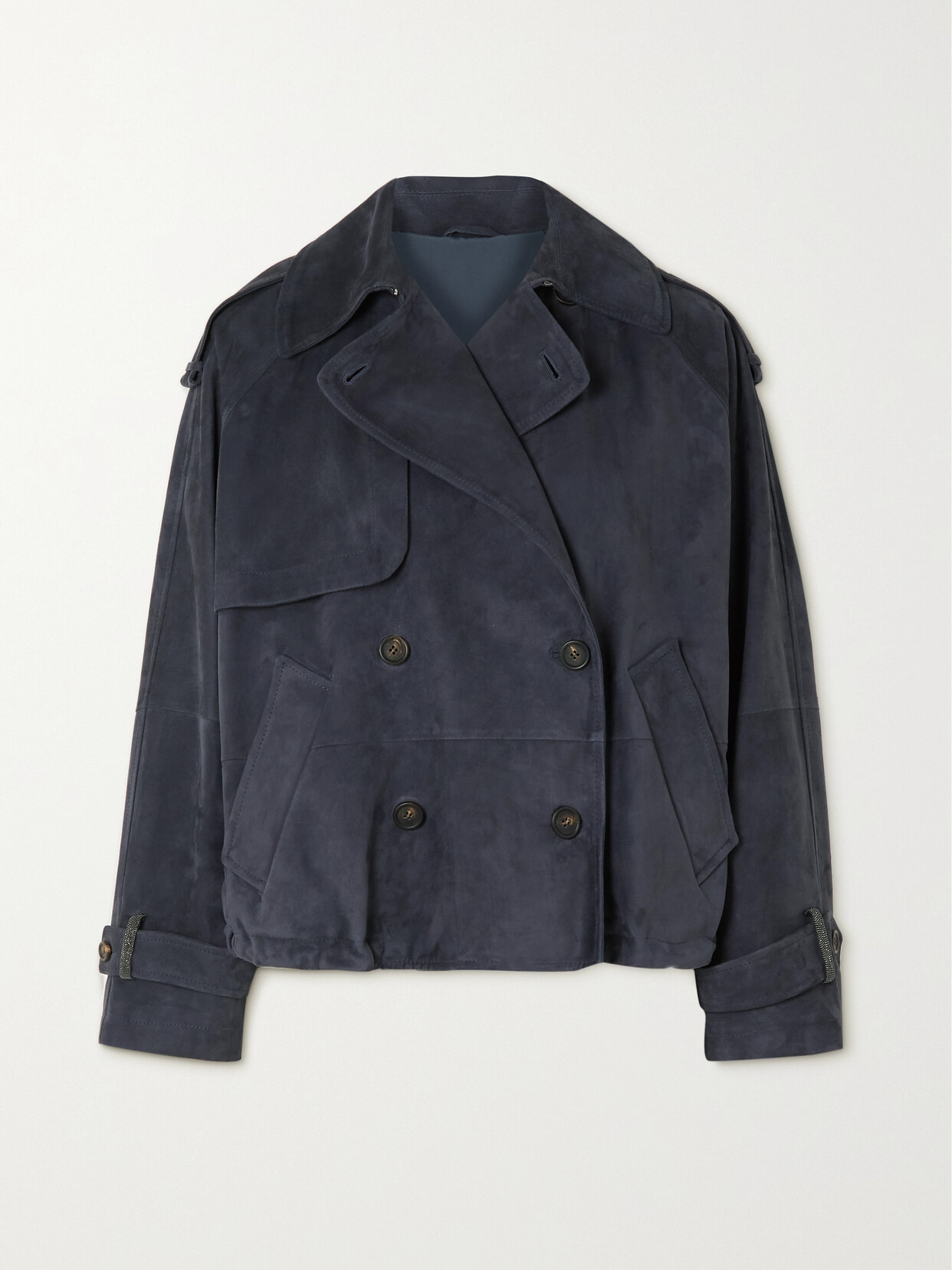 Brunello Cucinelli Suede Double-breasted Jacket In Blue