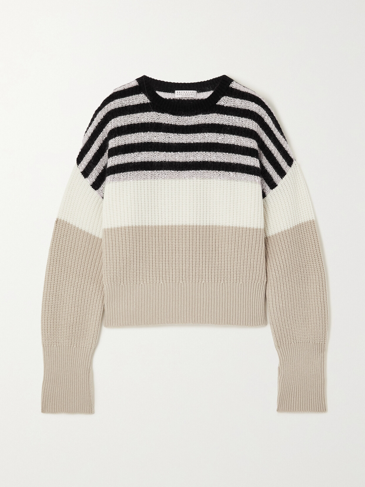 Brunello Cucinelli - Striped Sequin-embellished Wool, Cashmere And Silk-blend Sweater - Neutrals