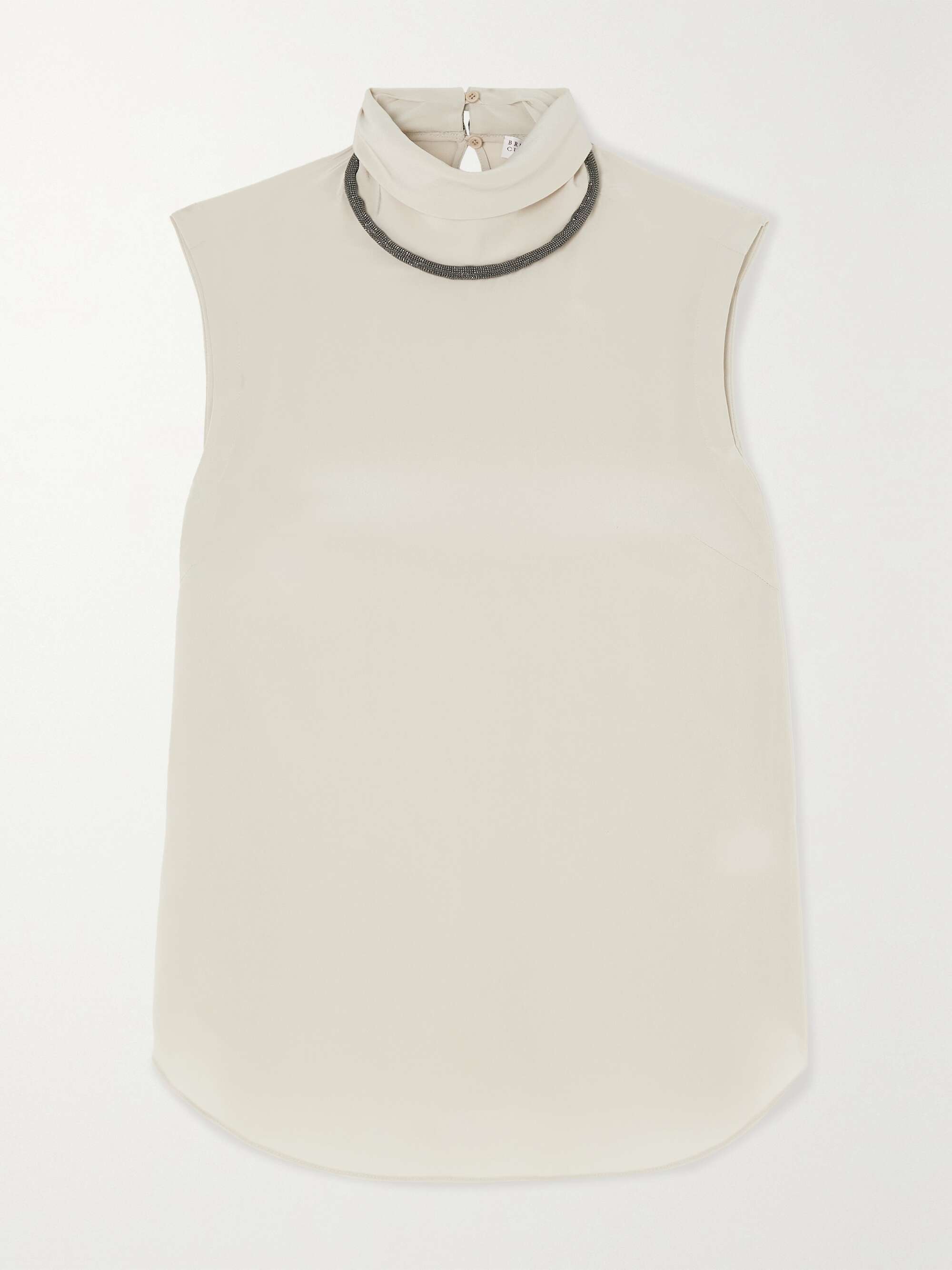 BRUNELLO CUCINELLI Lupetto embellished silk crepe de chine BRUNELLO CUCINELLI Lupetto embellished silk crepe de chine