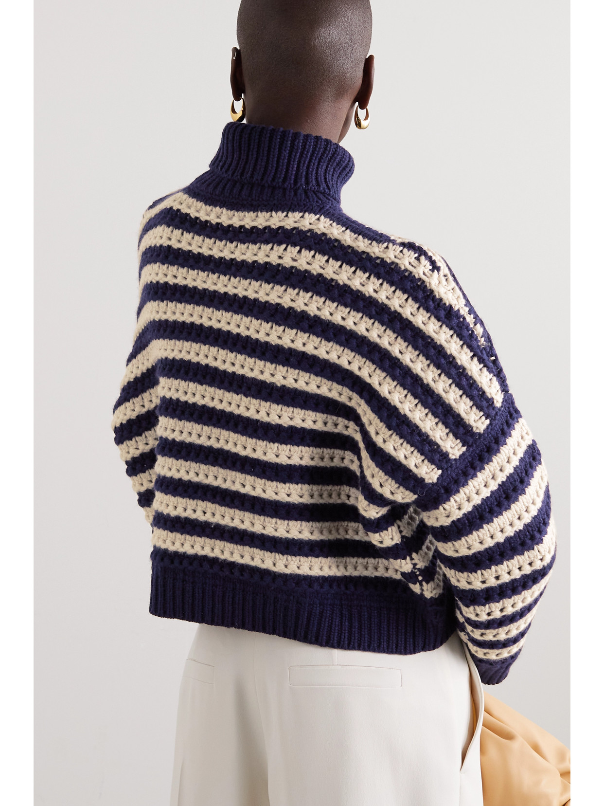 Brunello Cucinelli Striped Wool, Cashmere And Silk-blend Turtleneck Sweater In Blue