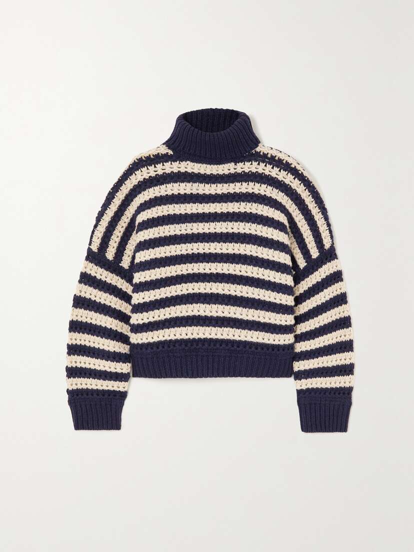 Brunello Cucinelli Striped Wool, Cashmere And Silk-blend Turtleneck Sweater