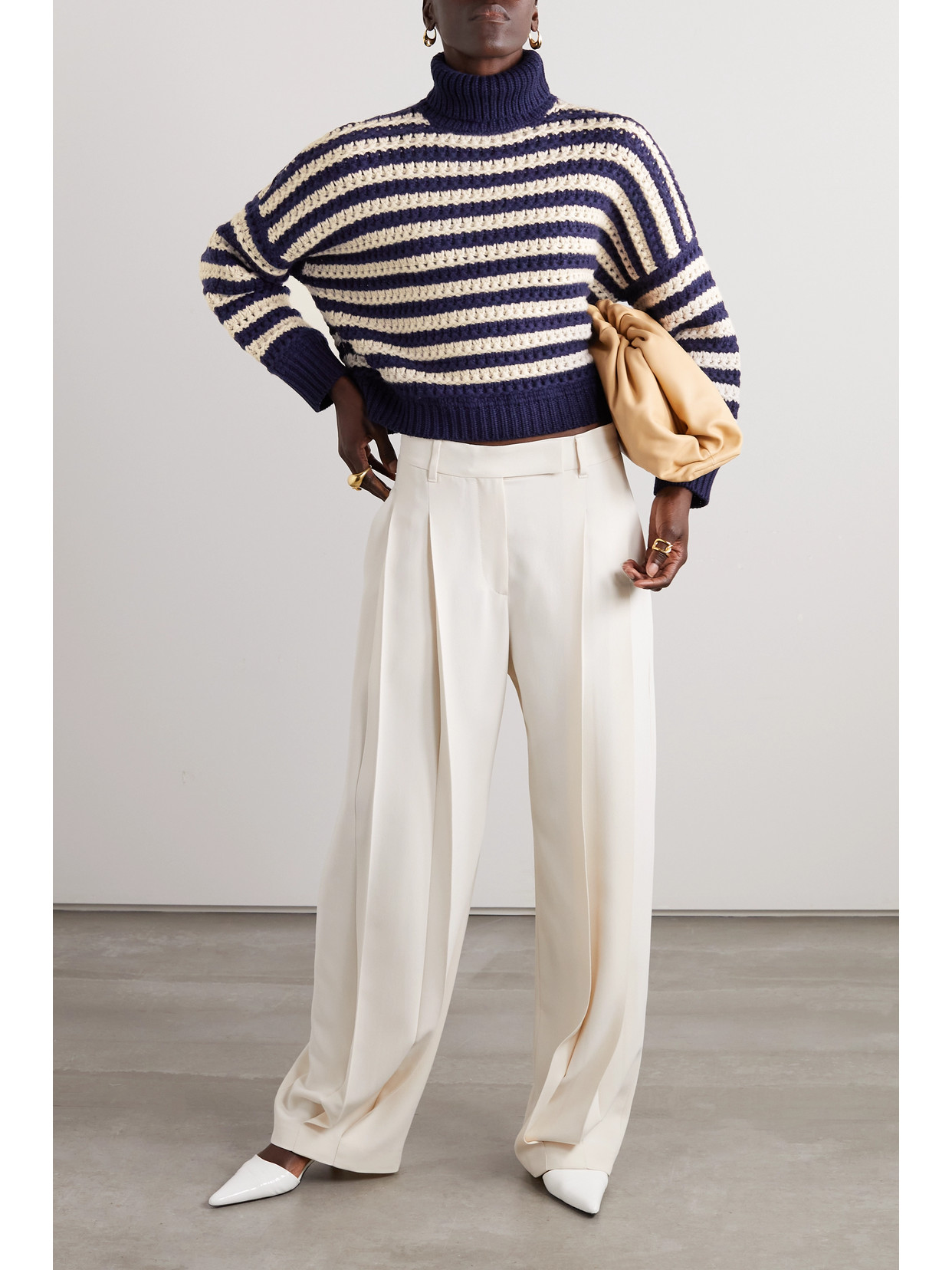 Brunello Cucinelli Striped Wool, Cashmere And Silk-blend Turtleneck Sweater In Blue