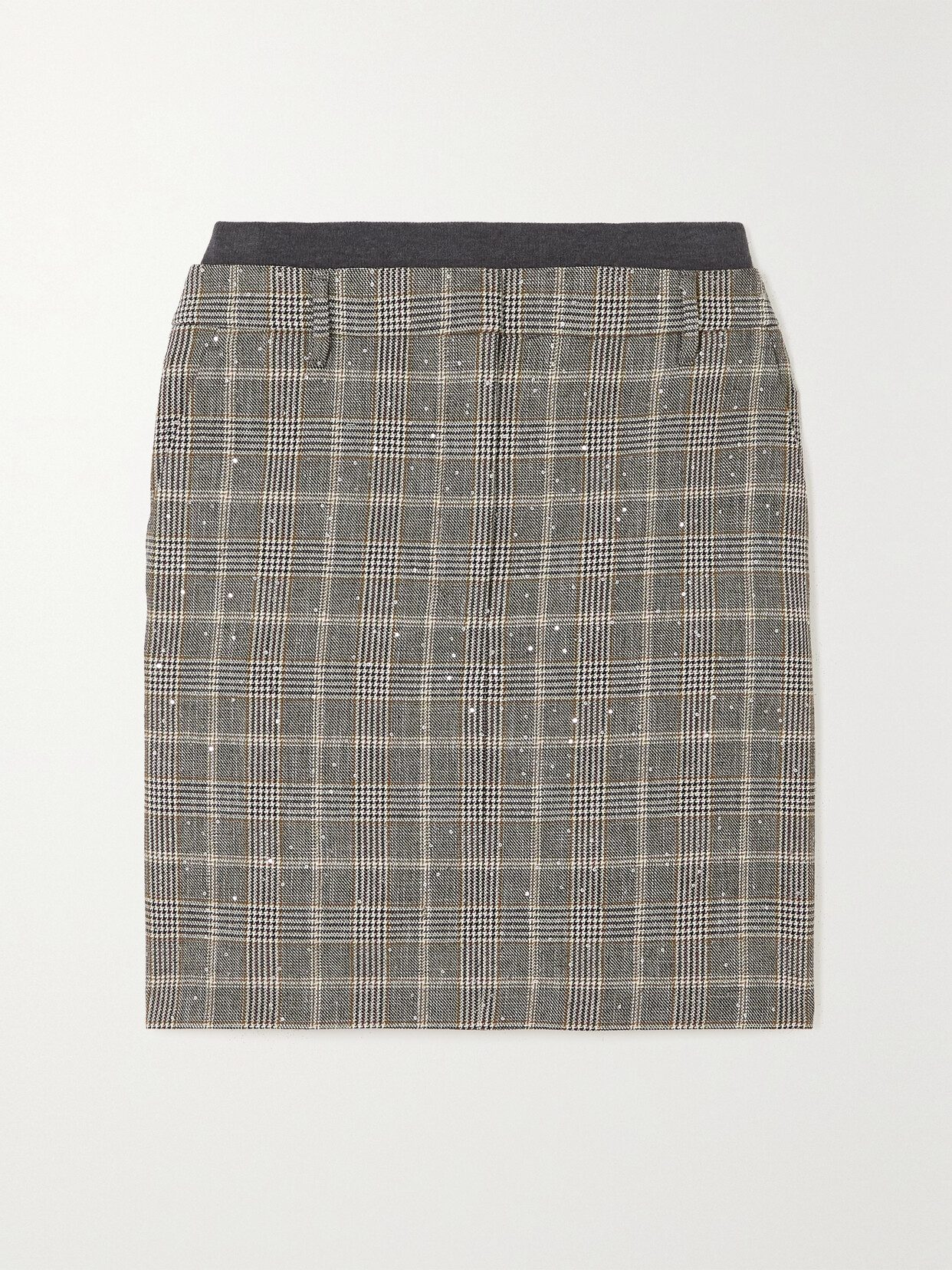 Brunello Cucinelli - Sequin-embellished Checked Wool-blend Mini Skirt - Gray