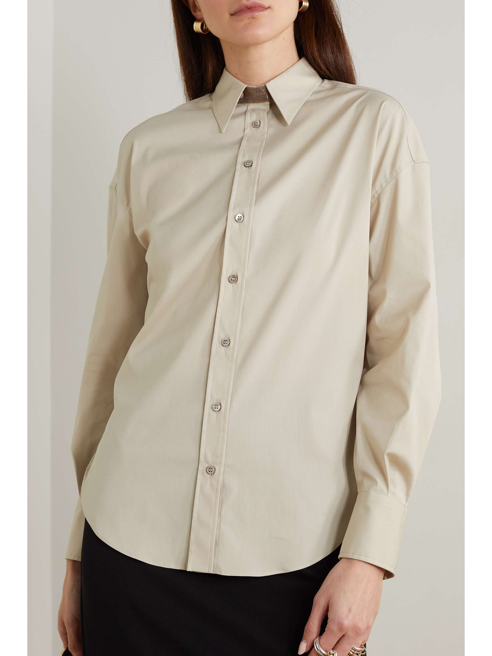 BRUNELLO CUCINELLI Bead-embellished cotton-blend poplin shirt