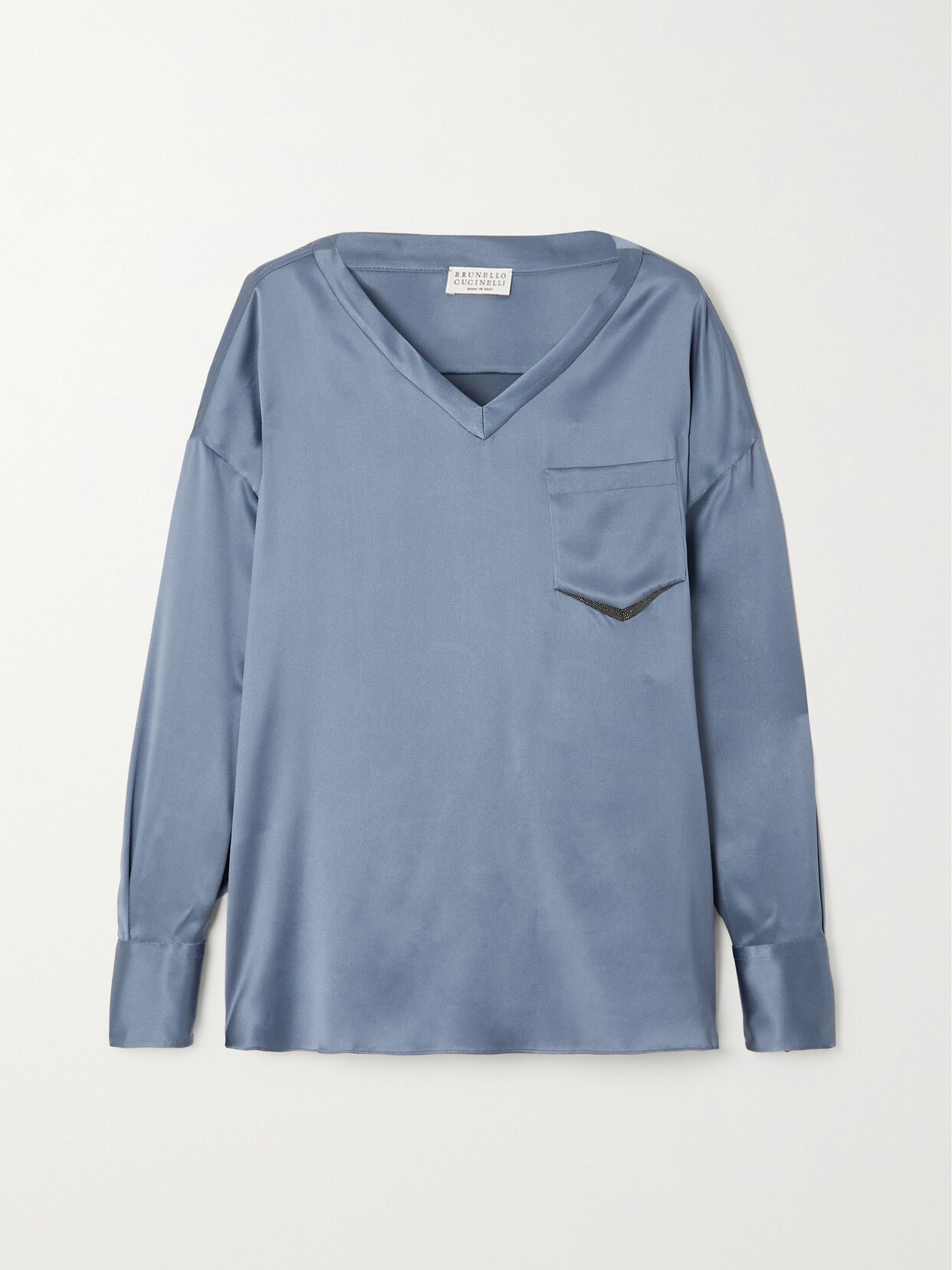 Brunello Cucinelli Stretch-silk Satin Top In Blue