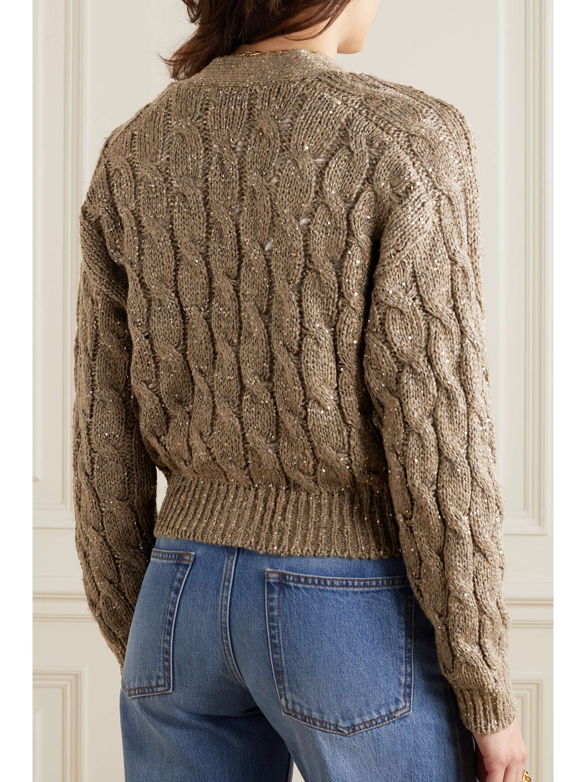 BRUNELLO CUCINELLI Sequin-embellished cable-knit cardigan