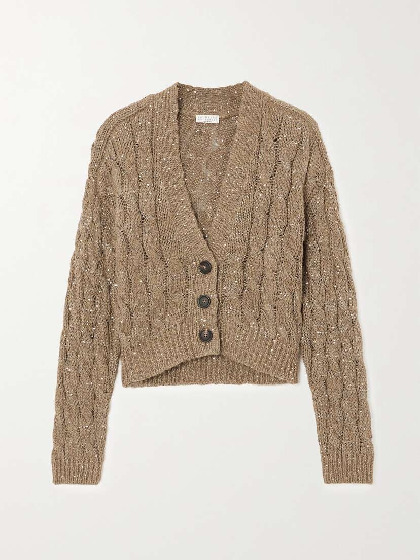 Brunello Cucinelli Sequin-embellished Cable-knit Cardigan