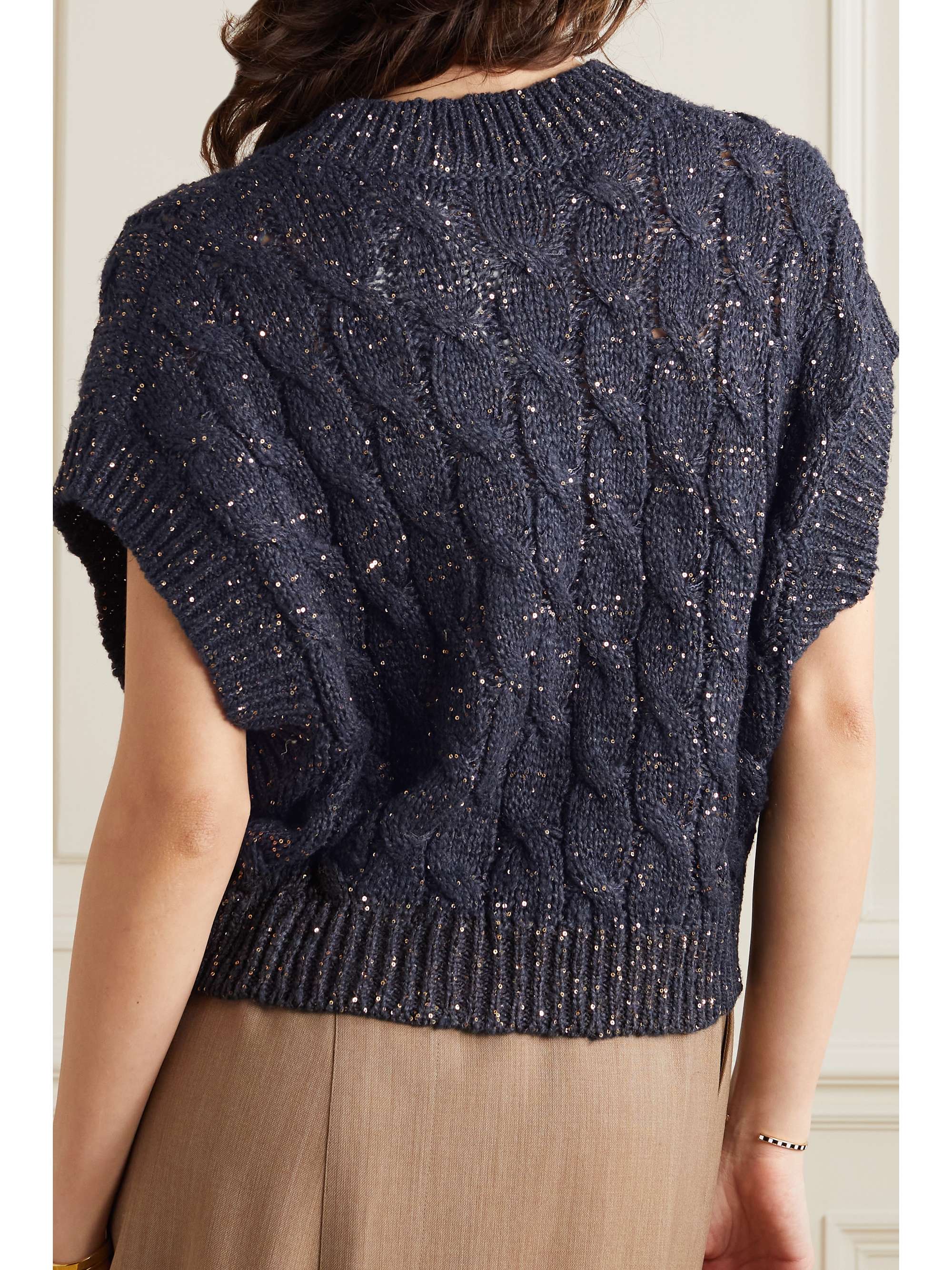 BRUNELLO CUCINELLI Sequin-embellished cable-knit vest