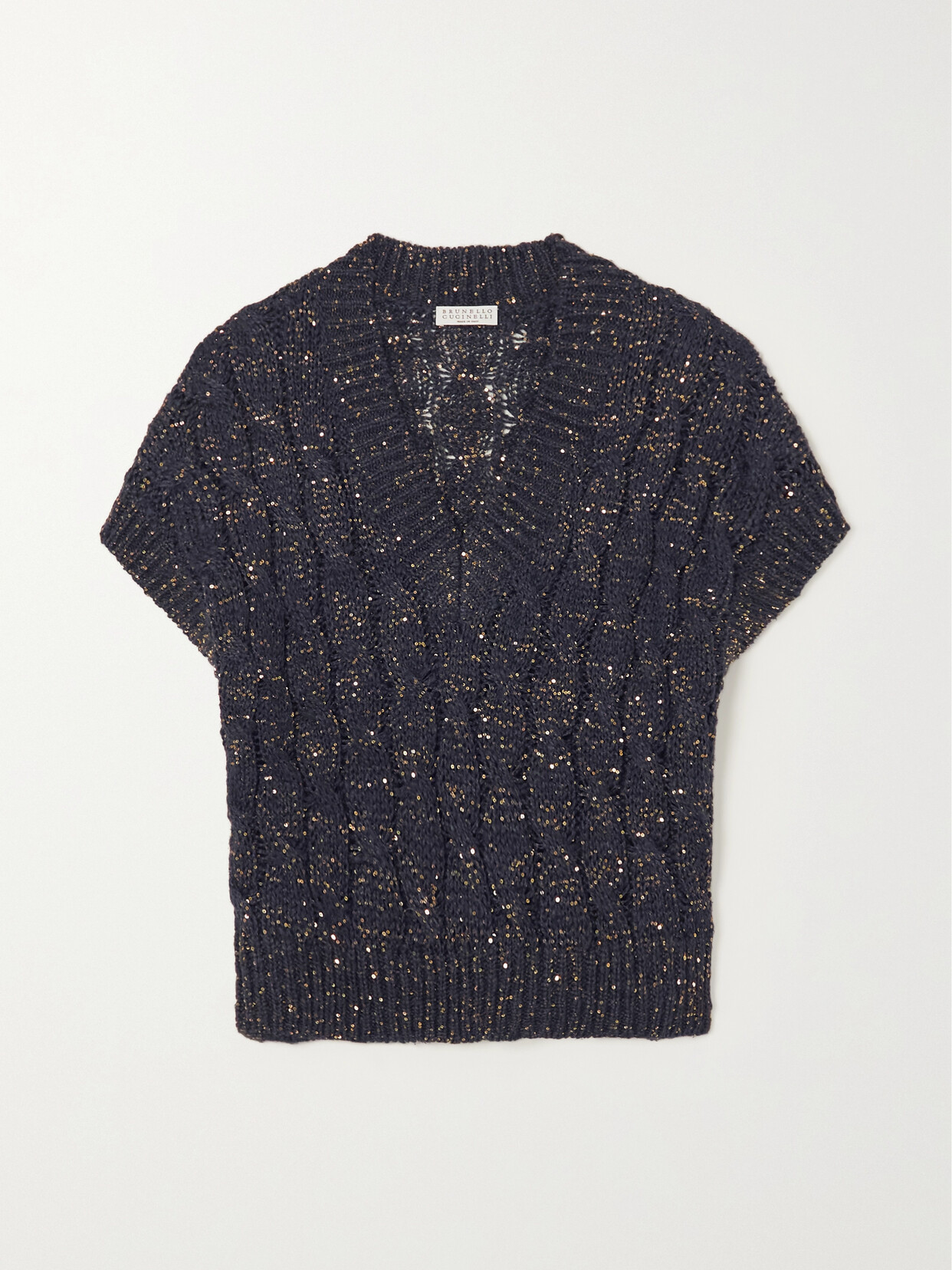 BRUNELLO CUCINELLI SEQUIN-EMBELLISHED CABLE-KNIT VEST