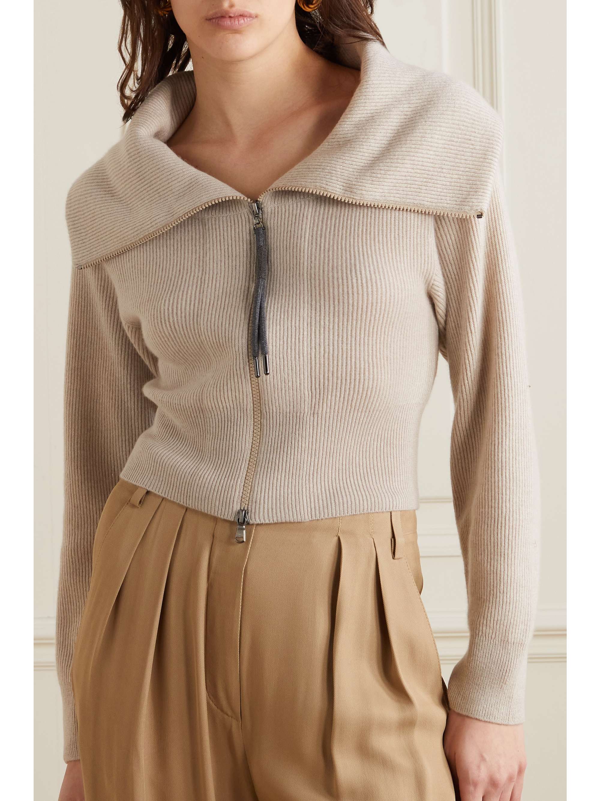 BRUNELLO CUCINELLI Cropped ribbed cashmere cardigan
