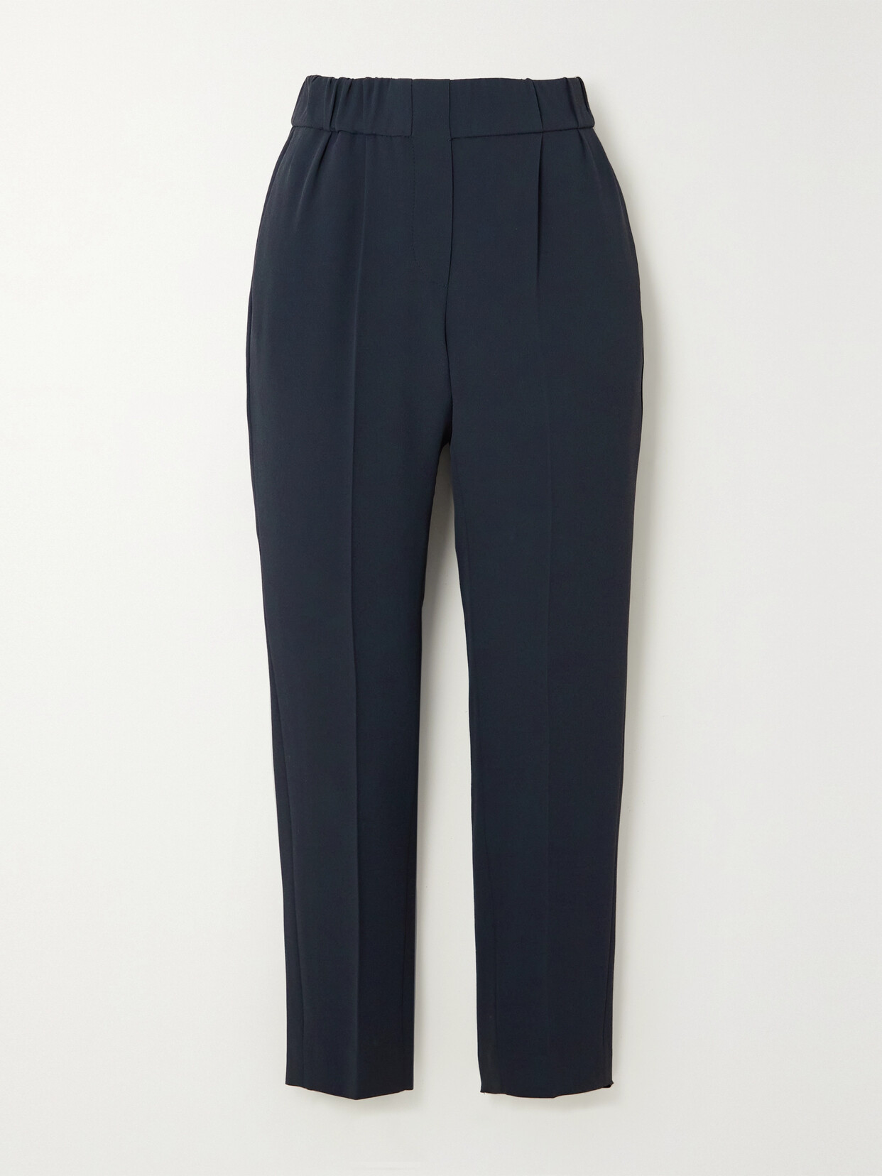 Brunello Cucinelli - Cropped Pleated Crepe Tapered Pants - Blue