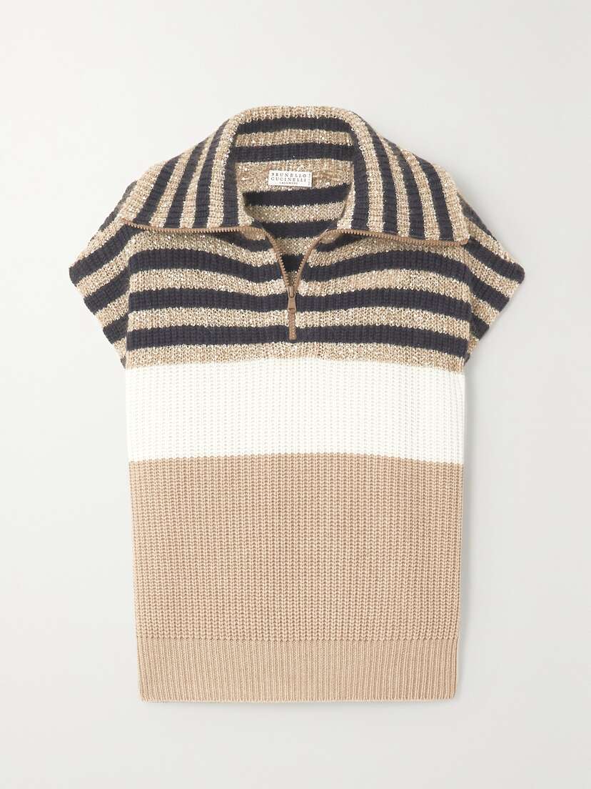 Brunello Cucinelli Striped Sequin-embellished Wool, Cashmere And Silk-blend Sweater