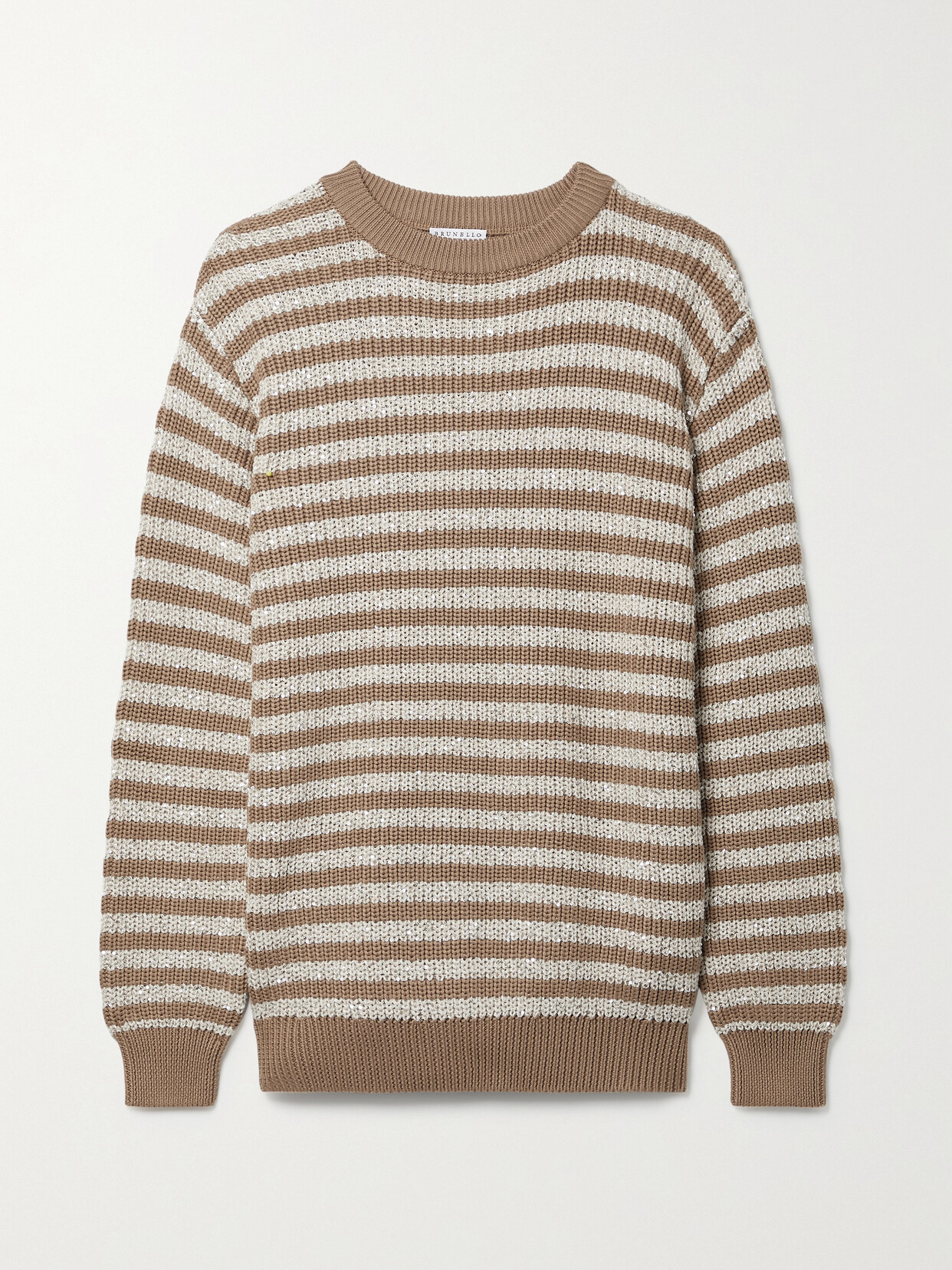 Brunello Cucinelli - Sequin-embellished Striped Cotton Sweater - Brown