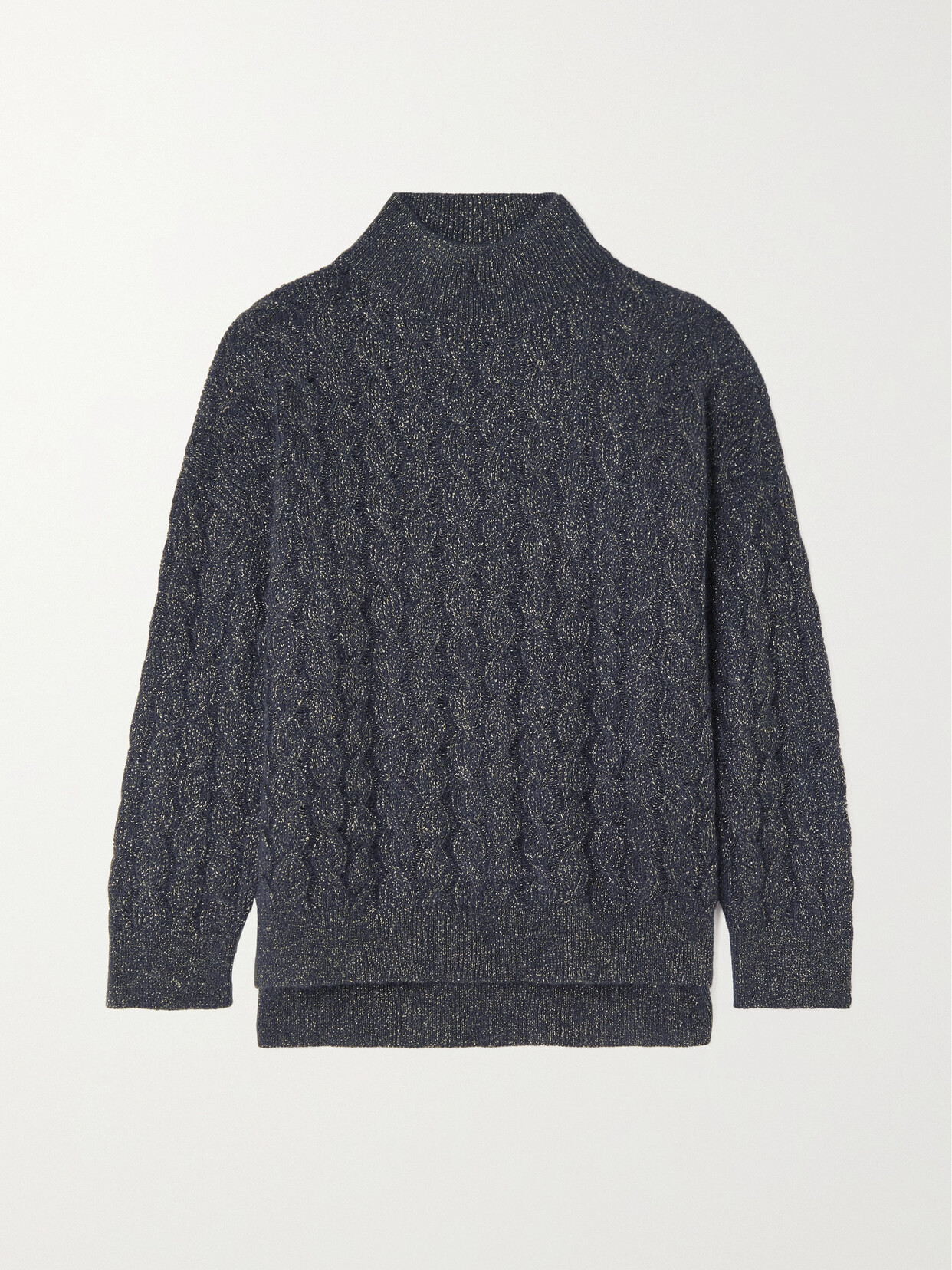 Brunello Cucinelli - Metallic Cable-knit Turtleneck Sweater - Blue