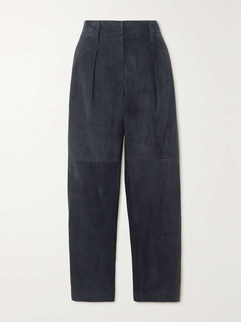 Brunello Cucinelli Pleated Suede Tapered Pants