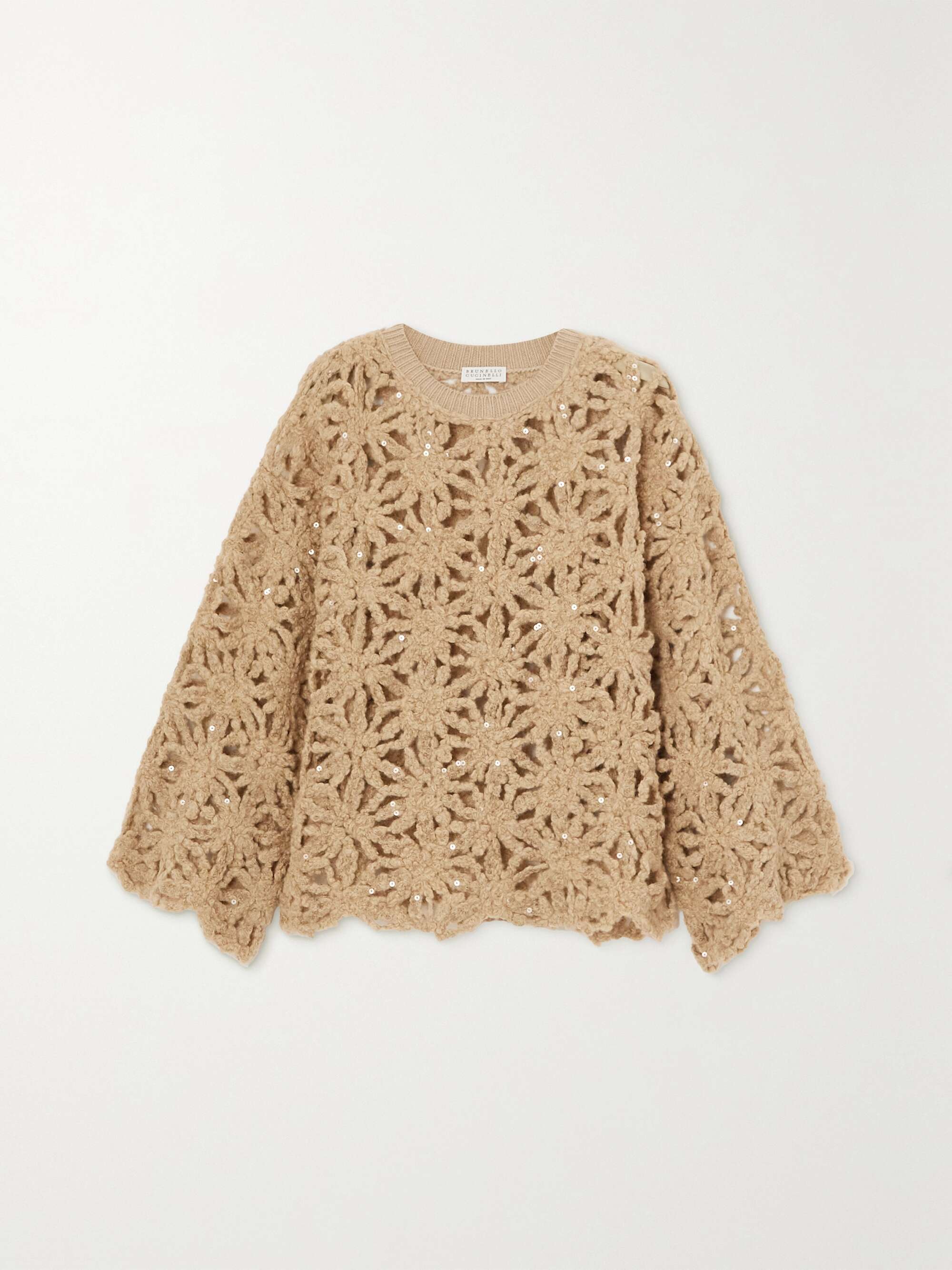 Sequin embellished wool blend sweater