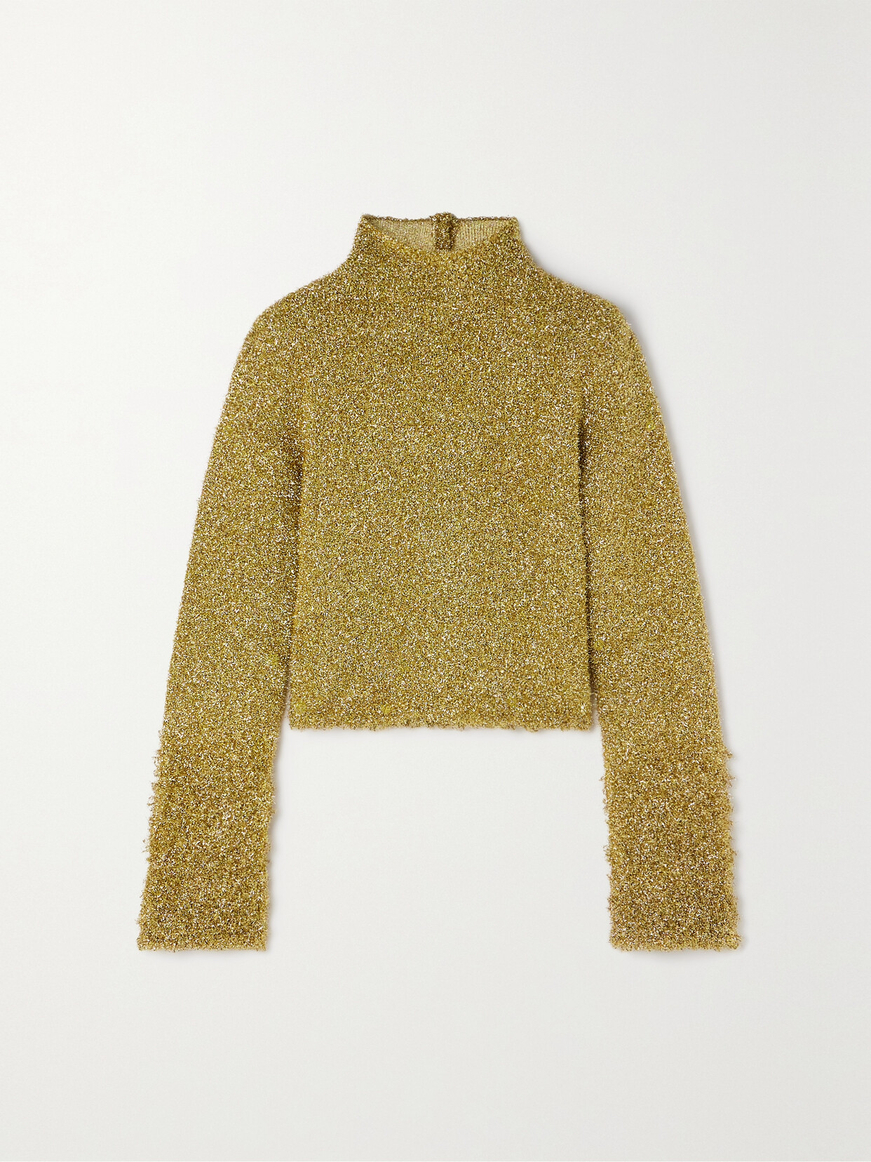 Rabanne - Cutout Metallic Knitted Turtleneck Sweater - Gold