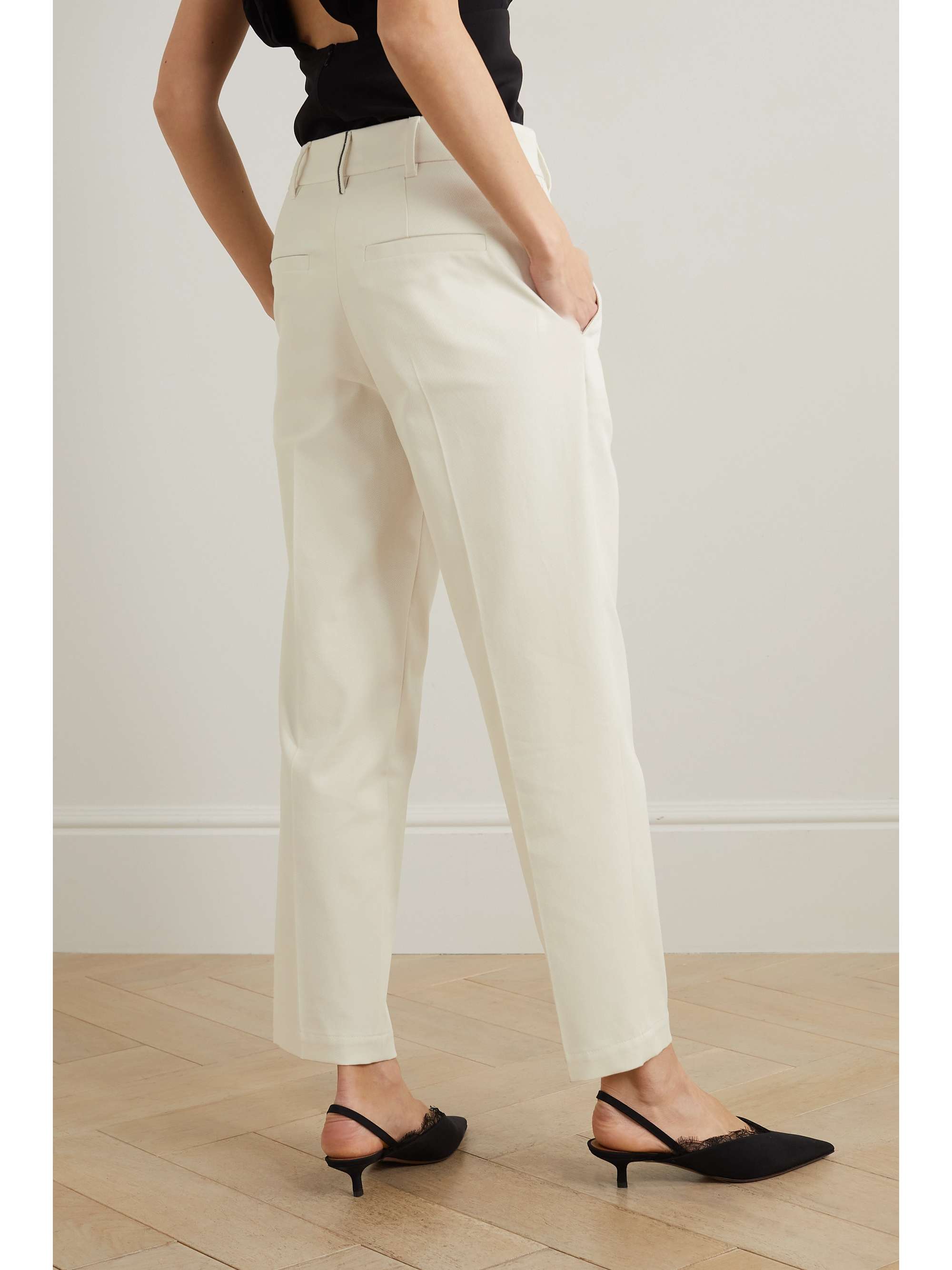 BRUNELLO CUCINELLI Cropped pleated cotton-blend twill tapered pants