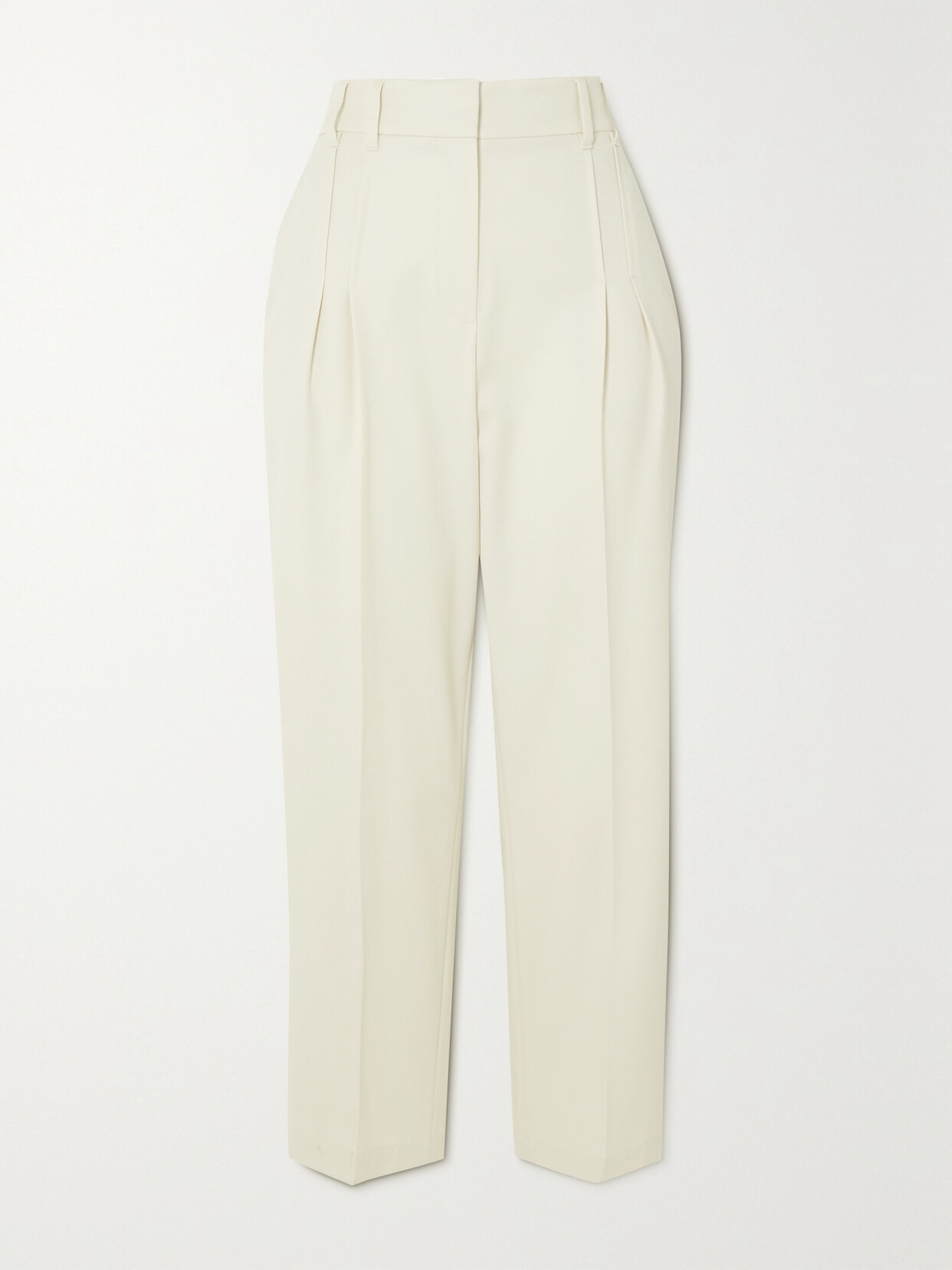 Brunello Cucinelli - Cropped Pleated Cotton-blend Twill Tapered Pants - Off-white