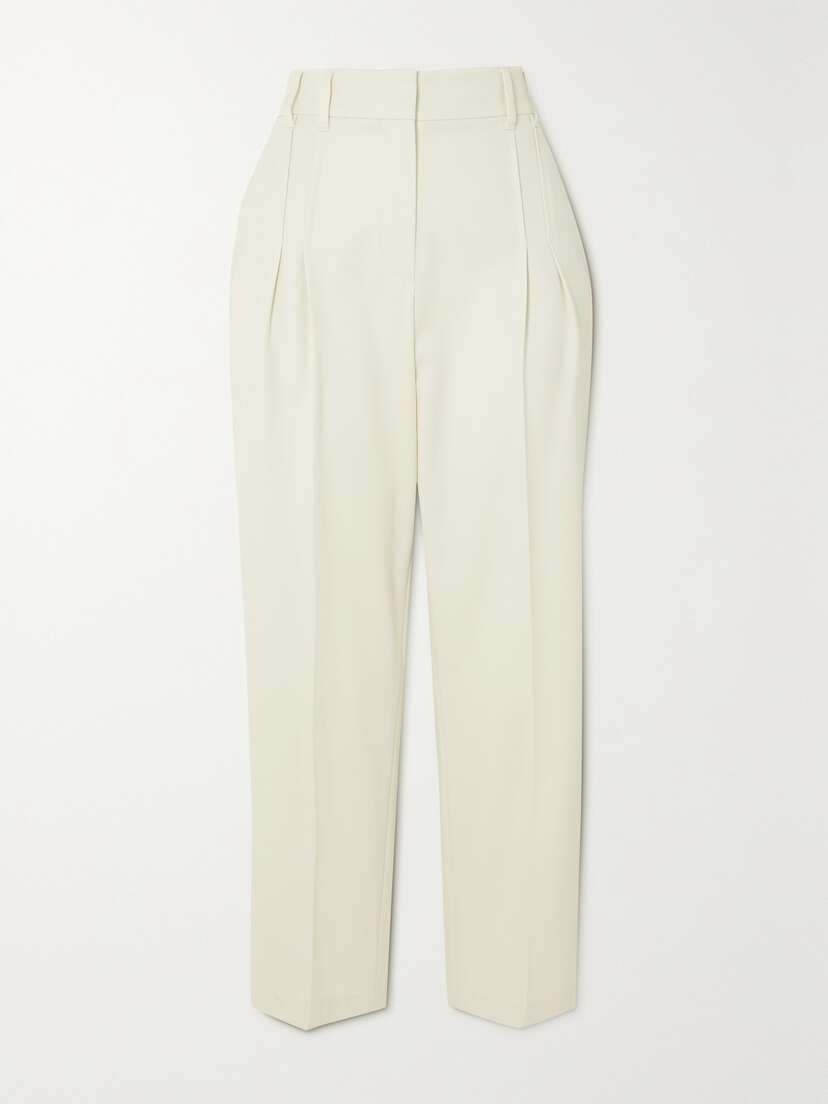 Brunello Cucinelli Cropped Pleated Cotton-blend Twill Tapered Pants