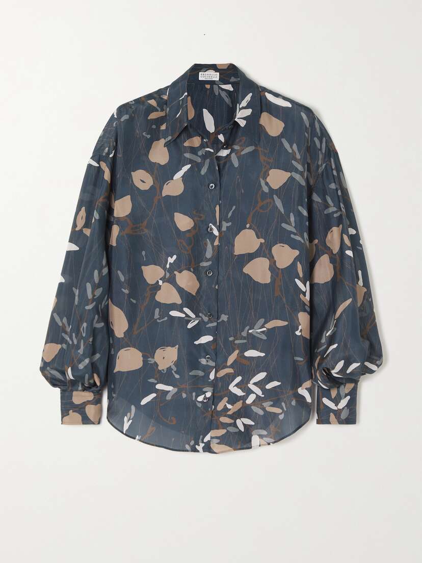 Brunello Cucinelli Printed Silk-voile Shirt