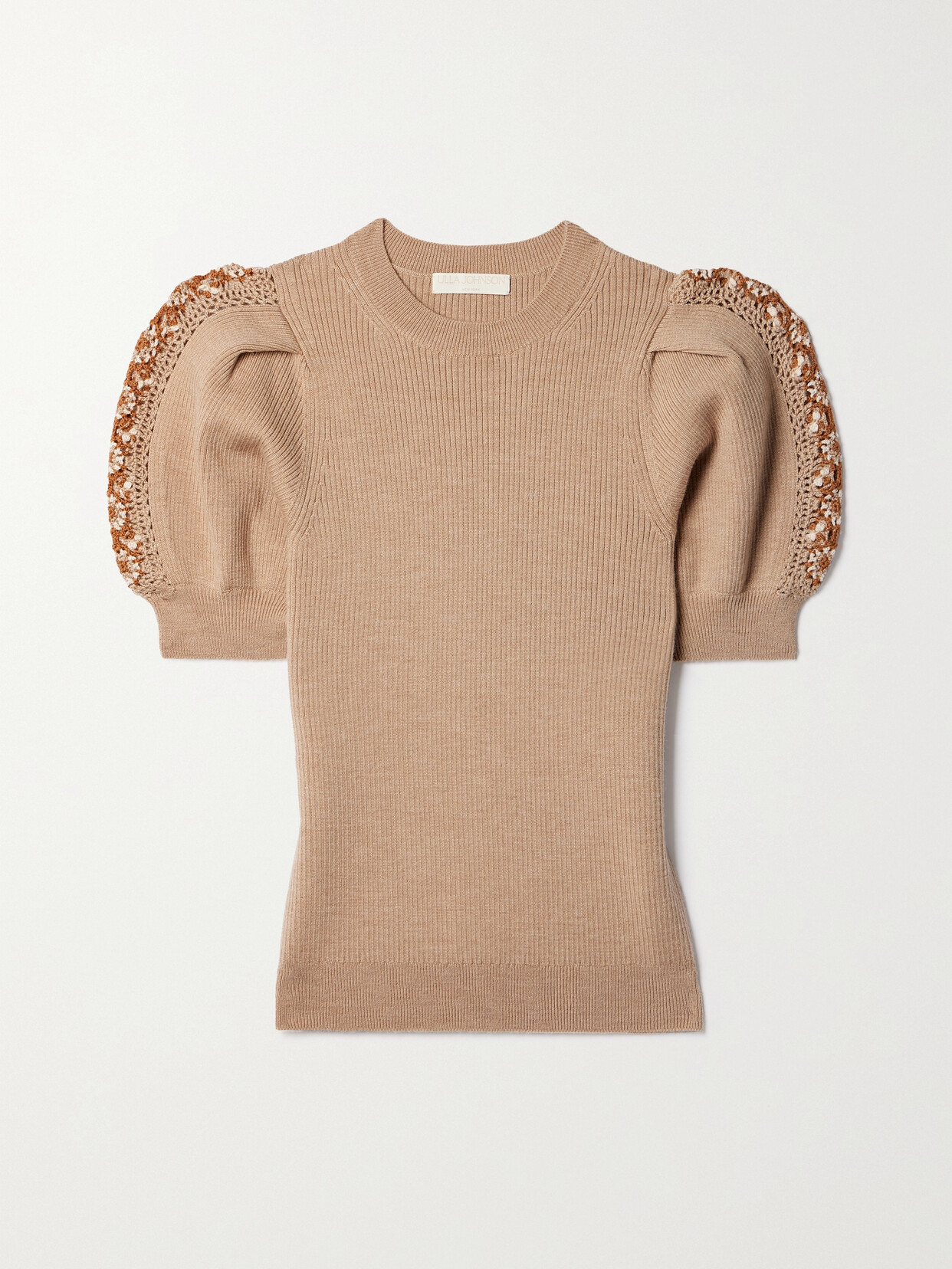 ULLA JOHNSON HARPER CROCHET-TRIMMED RIBBED WOOL SWEATER