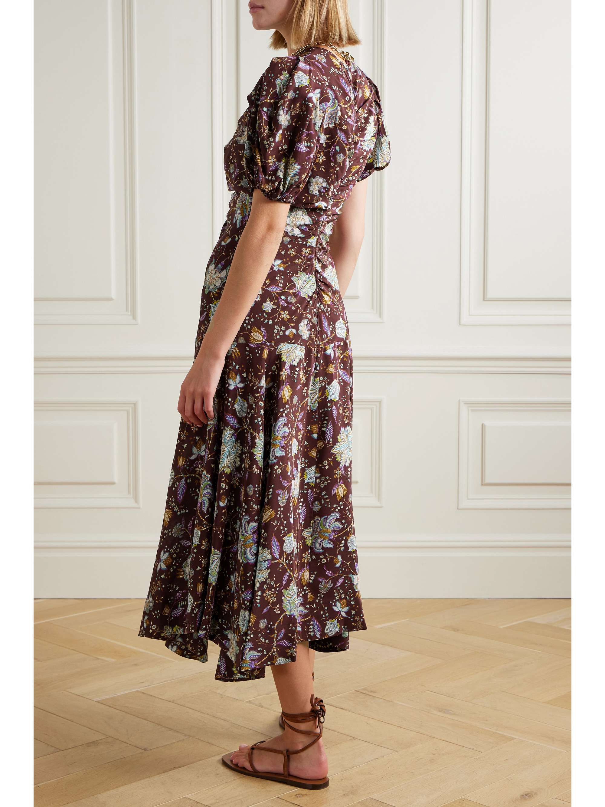 ULLA JOHNSON Heleen gathered floral-print silk crepe de chine midi ...