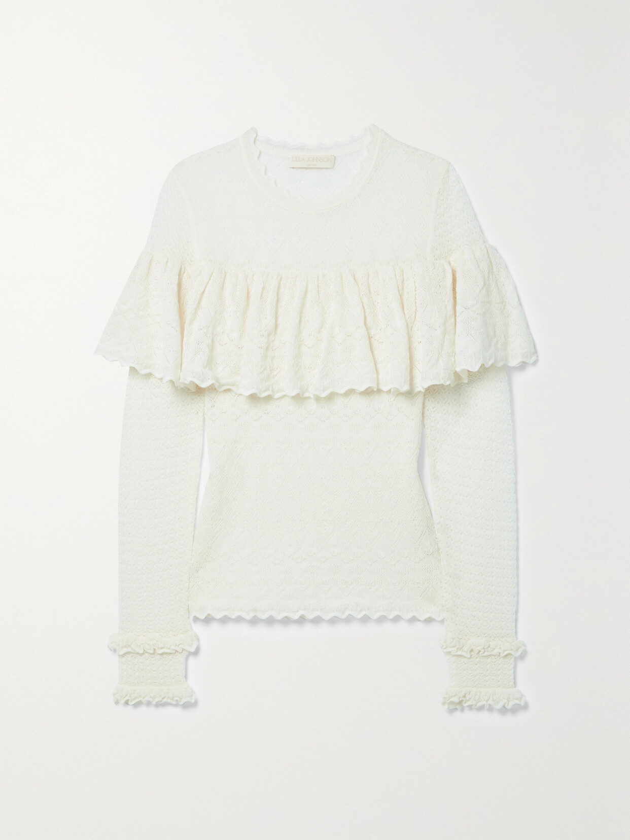 Ulla Johnson - Augustina Ruffled Pointelle-knit Wool Sweater - Cream