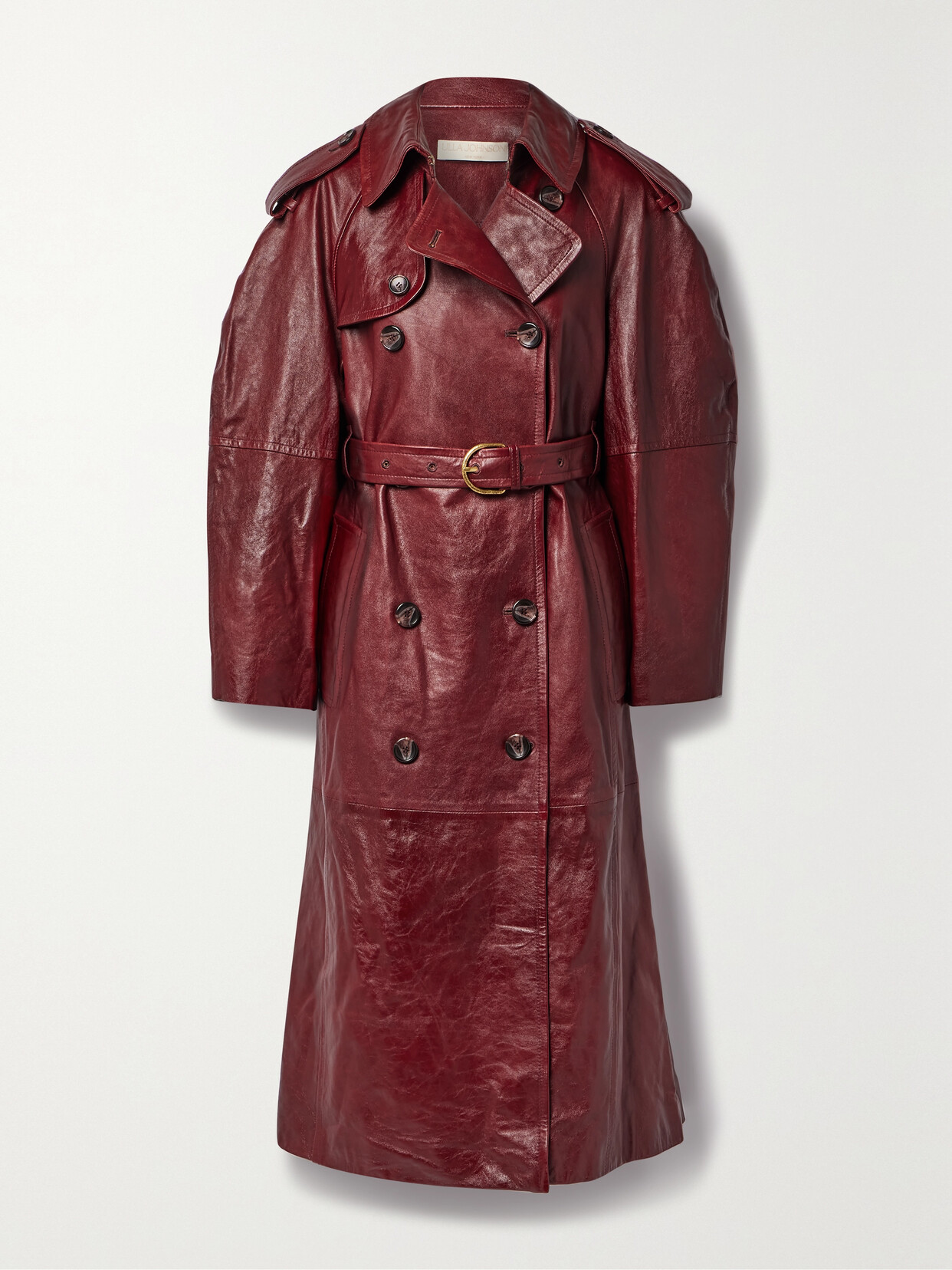 Ulla Johnson - Marlowe Belted Double-breasted Paneled Leather Trench Coat - Burgundy