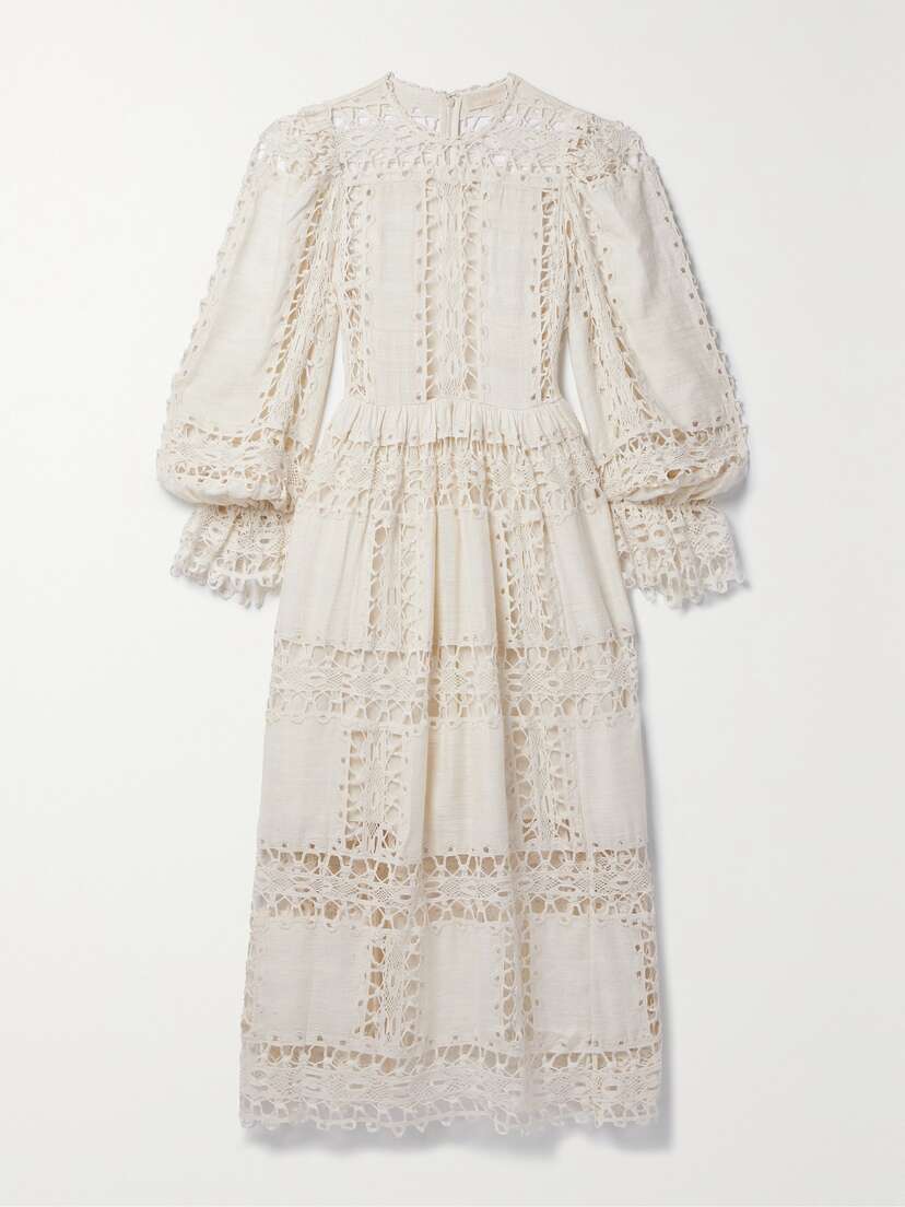 Ulla Johnson Sonali Lace-paneled Cotton And Silk-blend Midi Dress