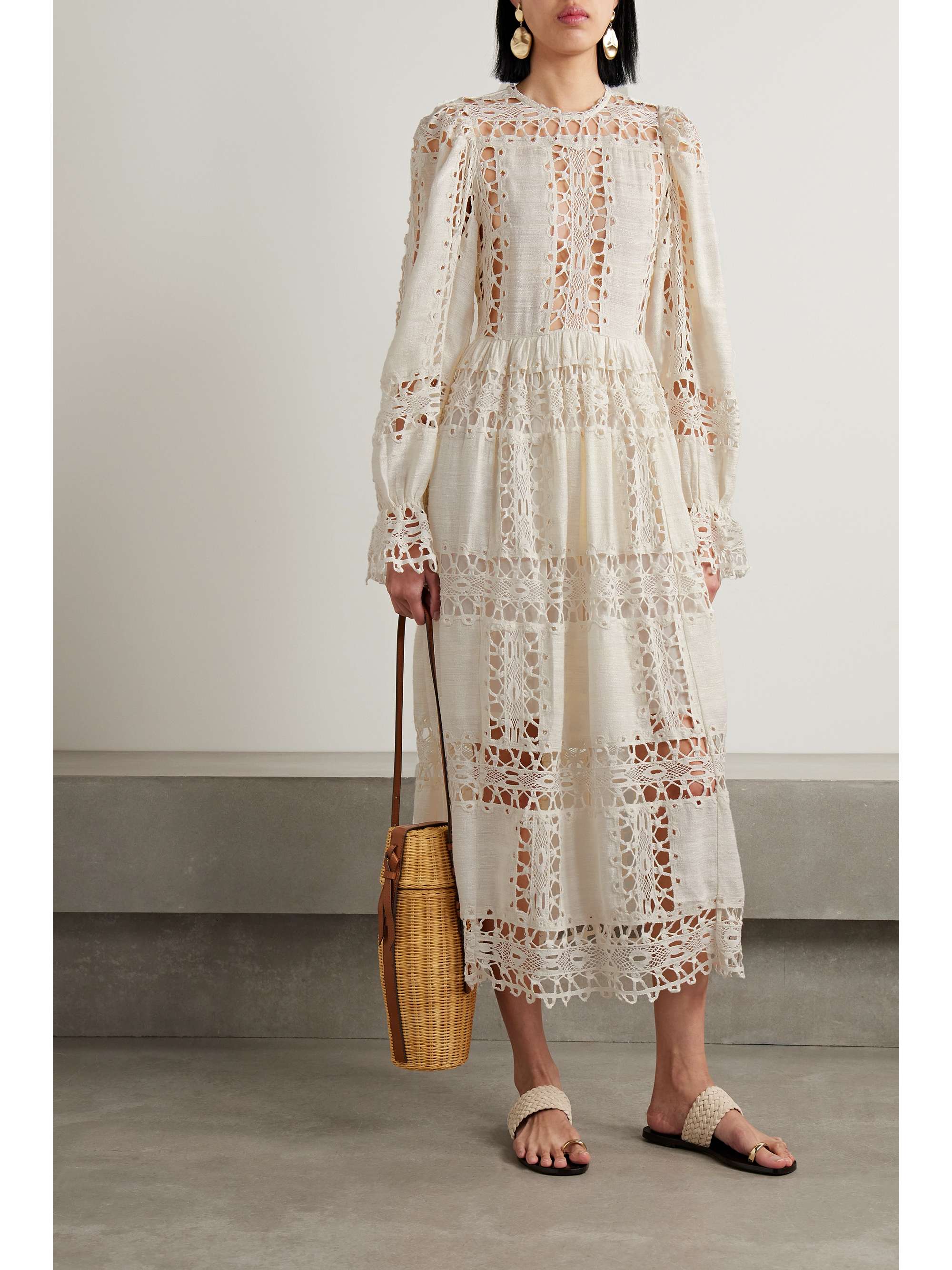 ULLA JOHNSON Sonali lace-paneled cotton and silk-blend midi dress | NET ...