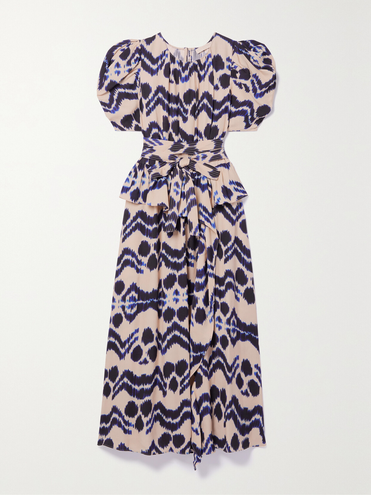 ULLA JOHNSON MARION BELTED PRINTED SATIN-CREPE MIDI DRESS