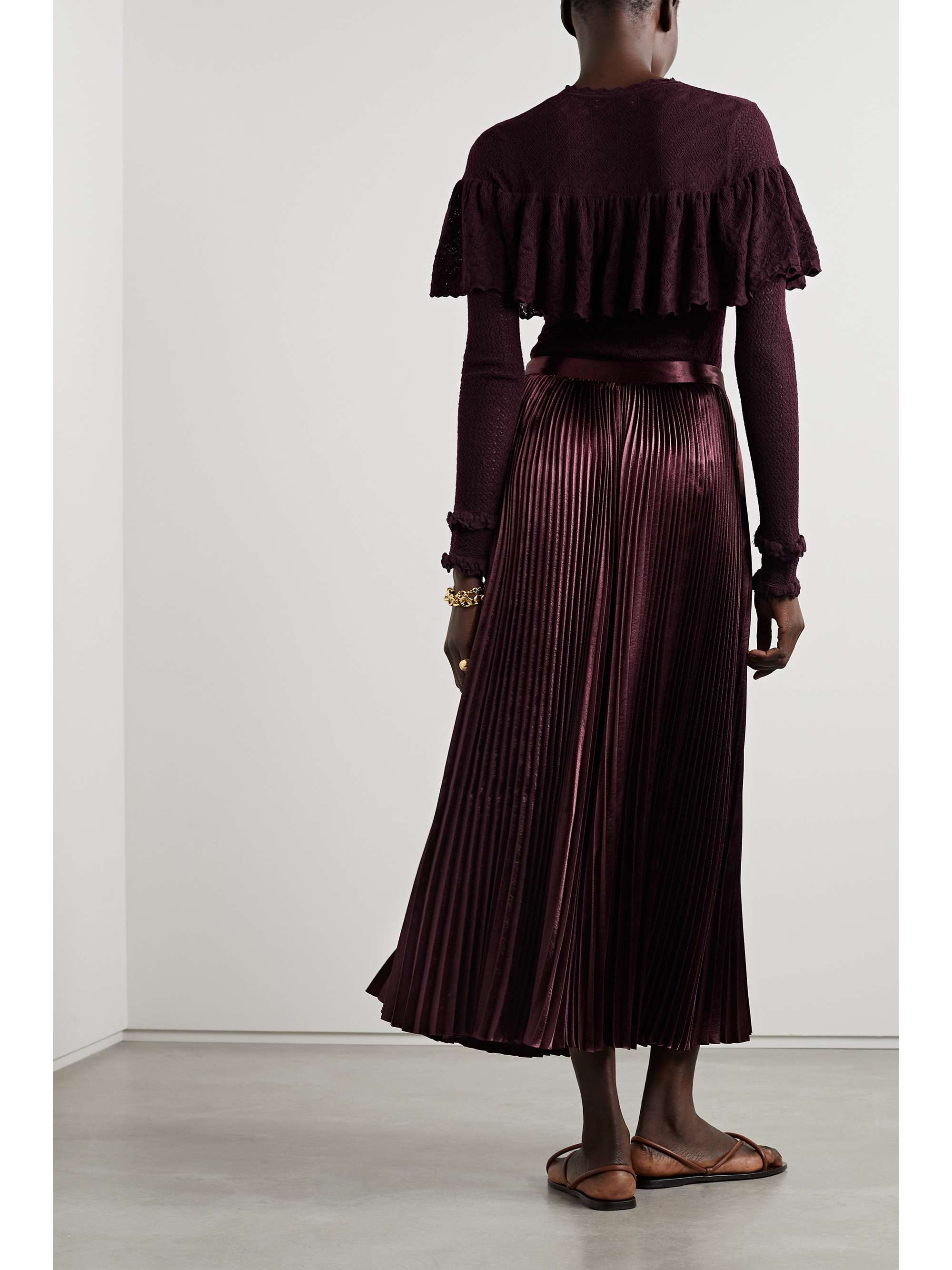 ULLA JOHNSON Rami pleated satin midi skirt | NET-A-PORTER