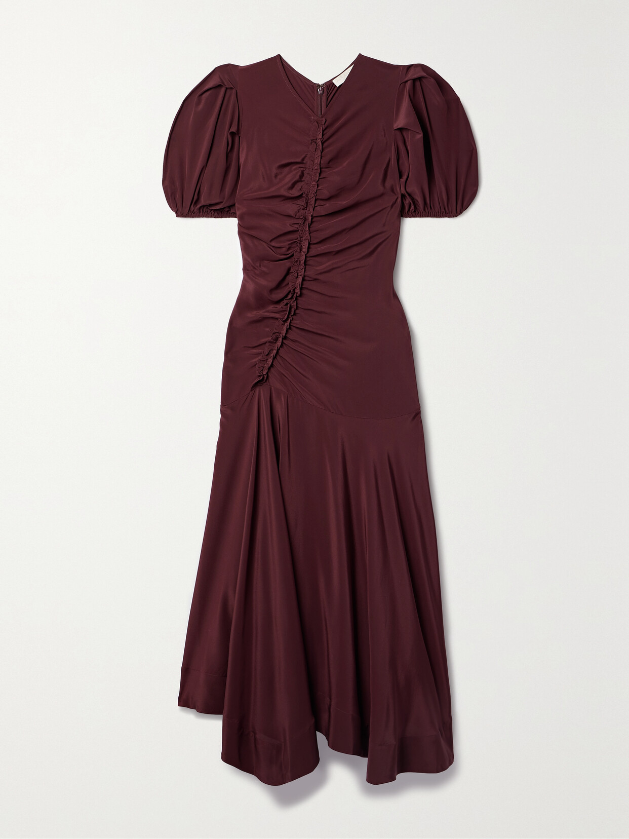 Ulla Johnson Heleen Asymmetric Ruched Silk-satin Midi Dress - Burgundy