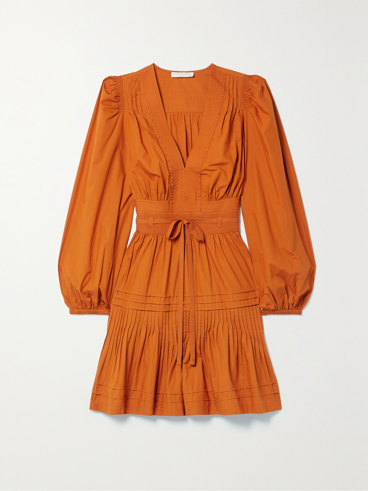 Ulla Johnson - Rosalind Belted Pintucked Cotton-poplin Mini Dress - Orange