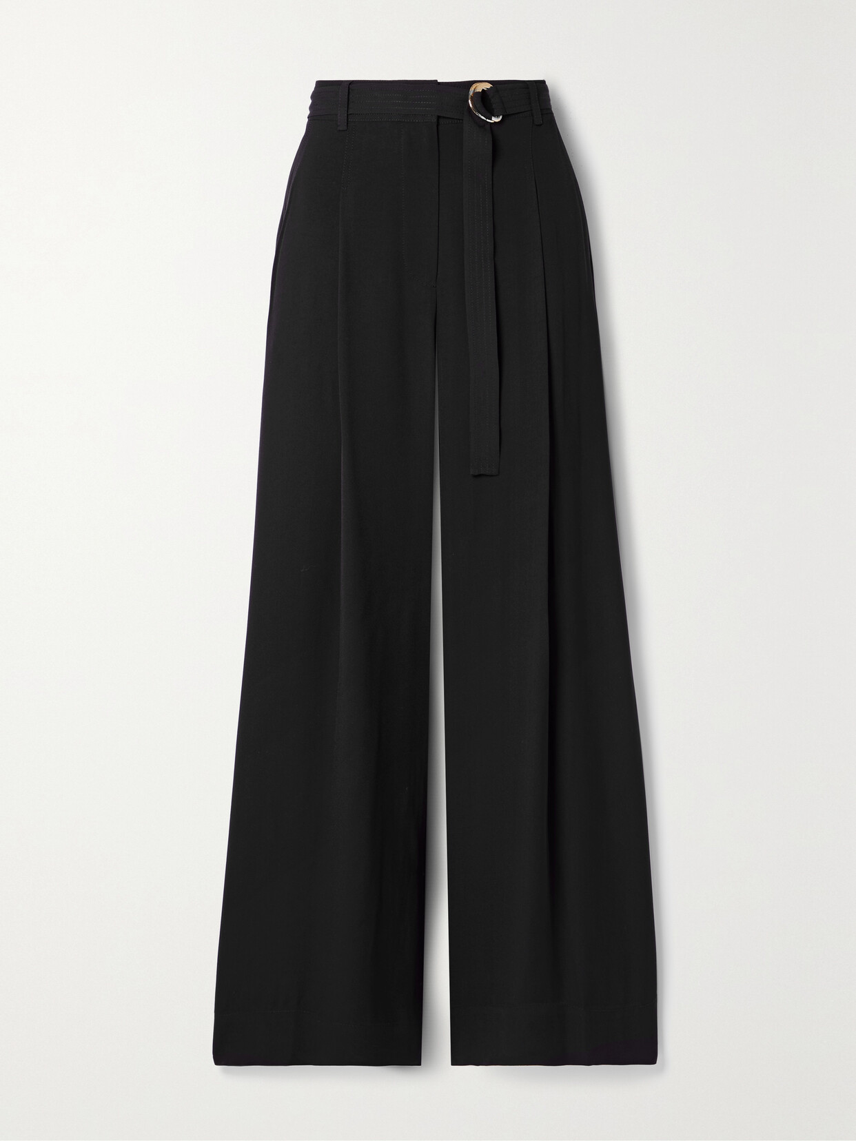 Shop Ulla Johnson Lydia Belted Pleated Crepe Wide-leg Pants In Black