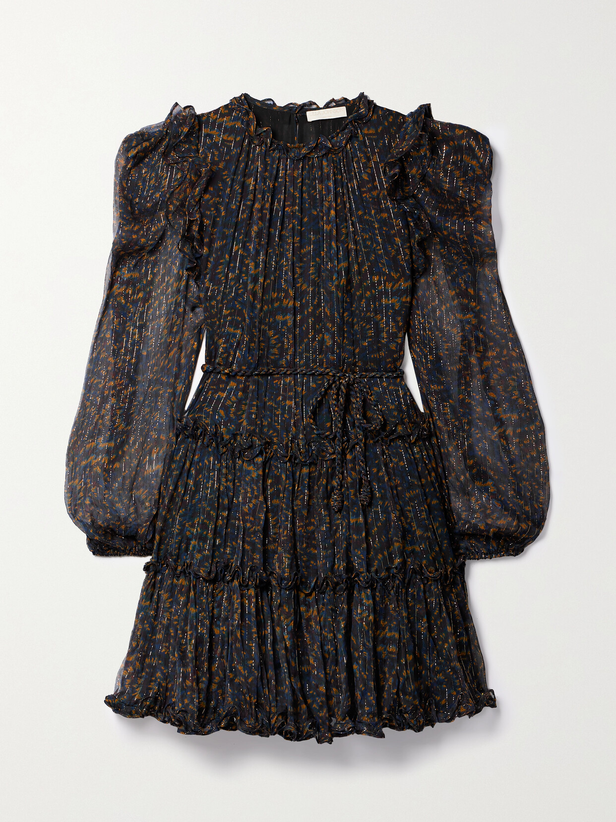 Ulla Johnson Gaelle Puff-sleeve Printed Silk Chiffon Mini Dress In Peridot