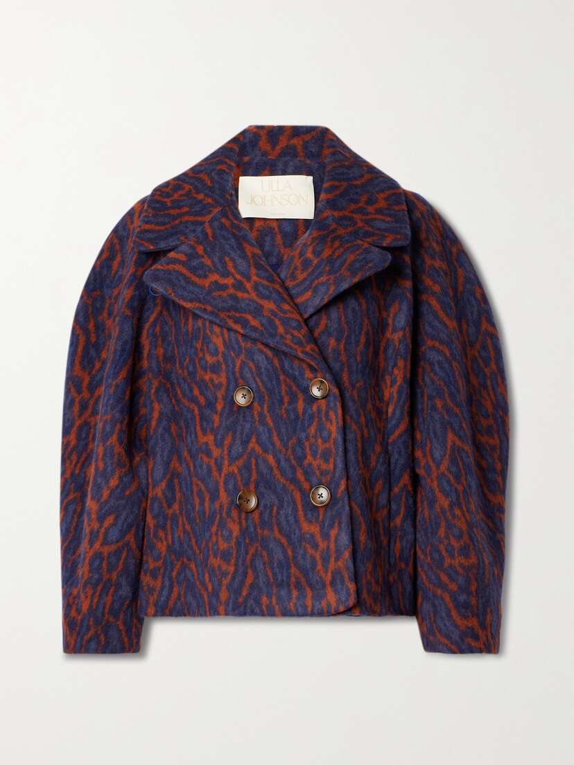 Ulla Johnson Dorothea Double-breasted Brushed Wool-blend Leopard-jacquard Jacket