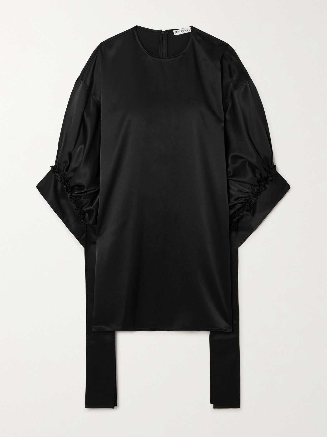 JW Anderson Gathered Ruffled Satin Mini Dress - Black