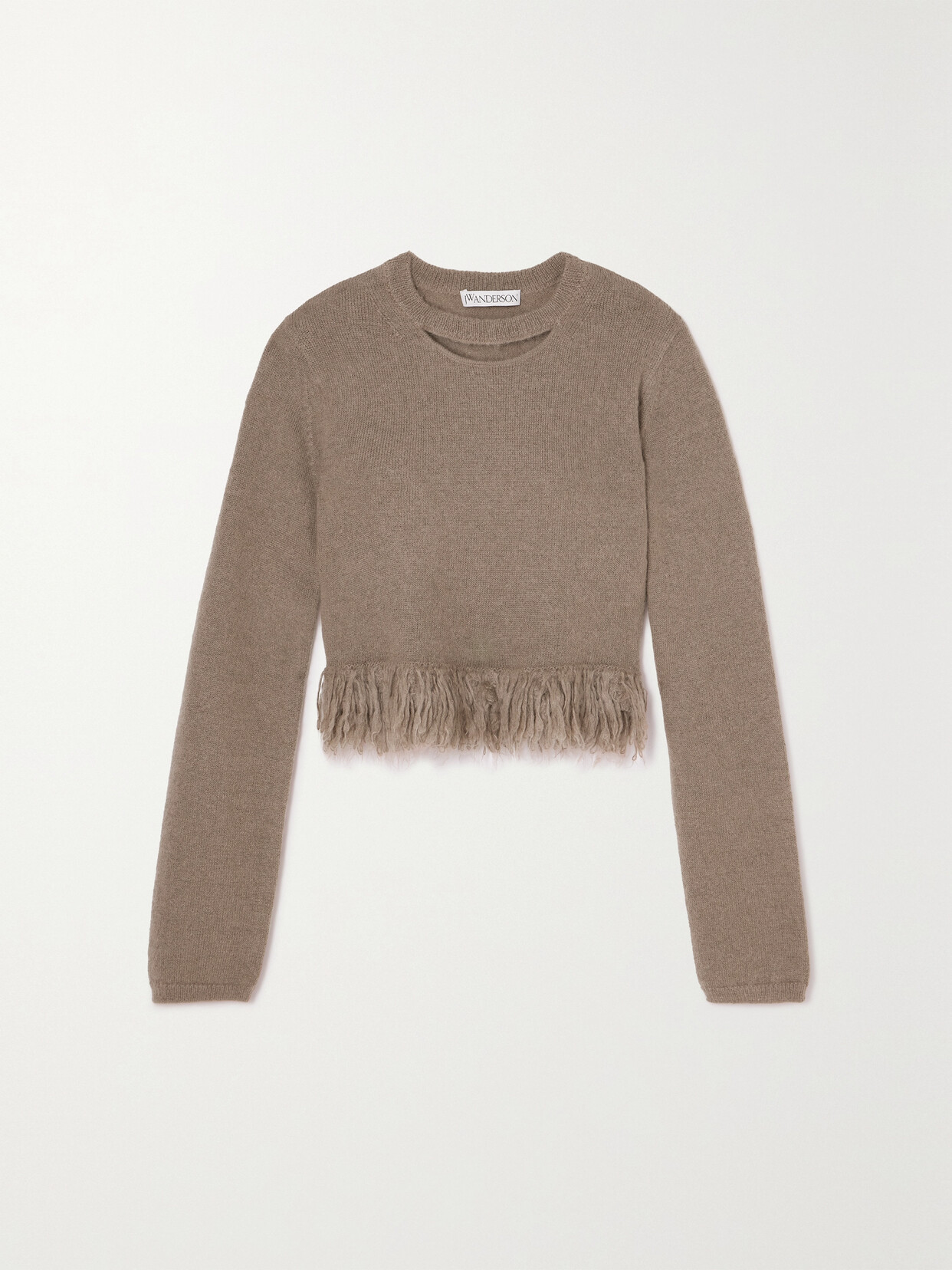 JW Anderson - Cropped Fringed Cutout Mohair-blend Sweater - Neutrals