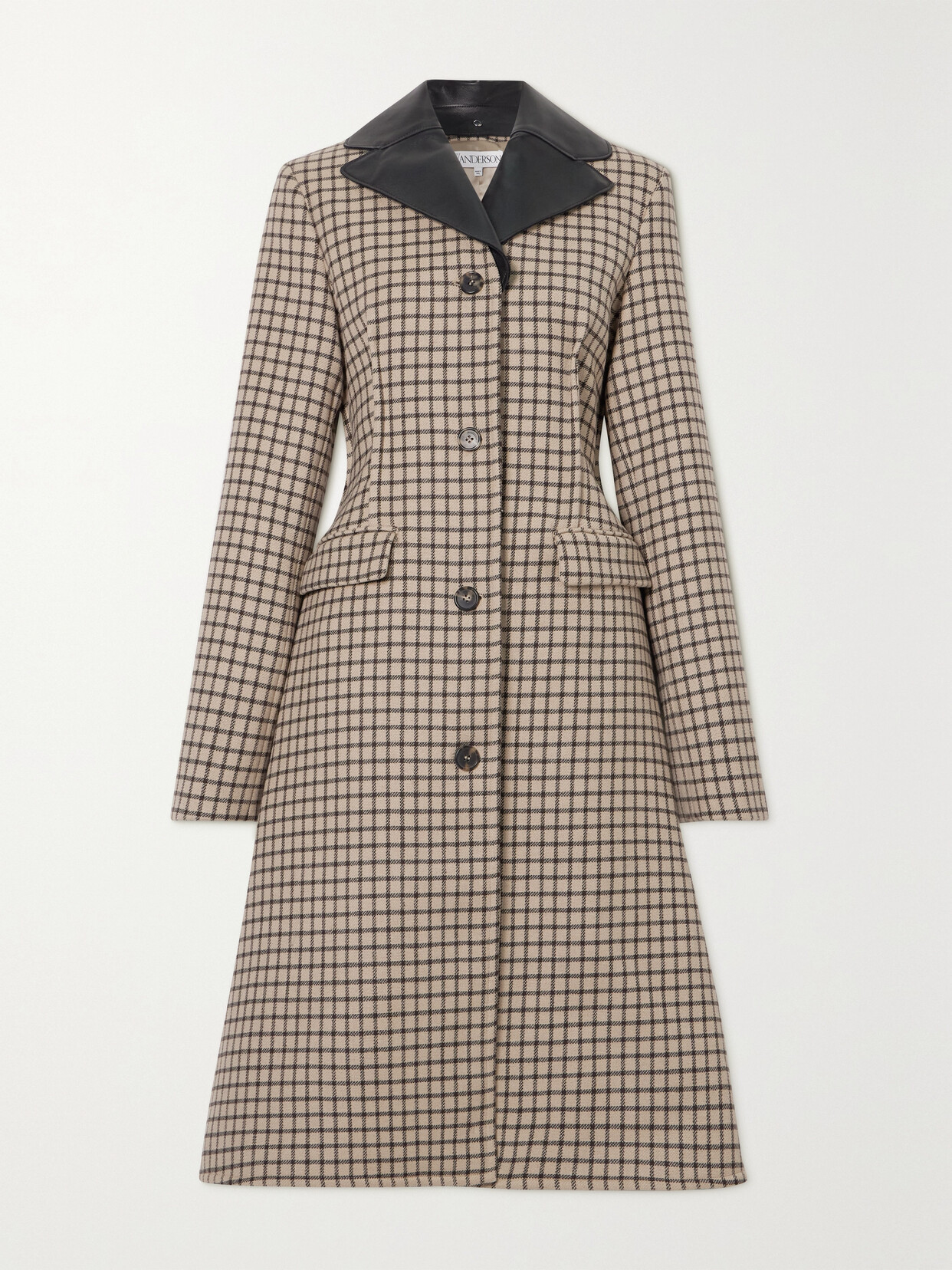 JW Anderson - Leather-trimmed Checked Woven Coat - Neutrals