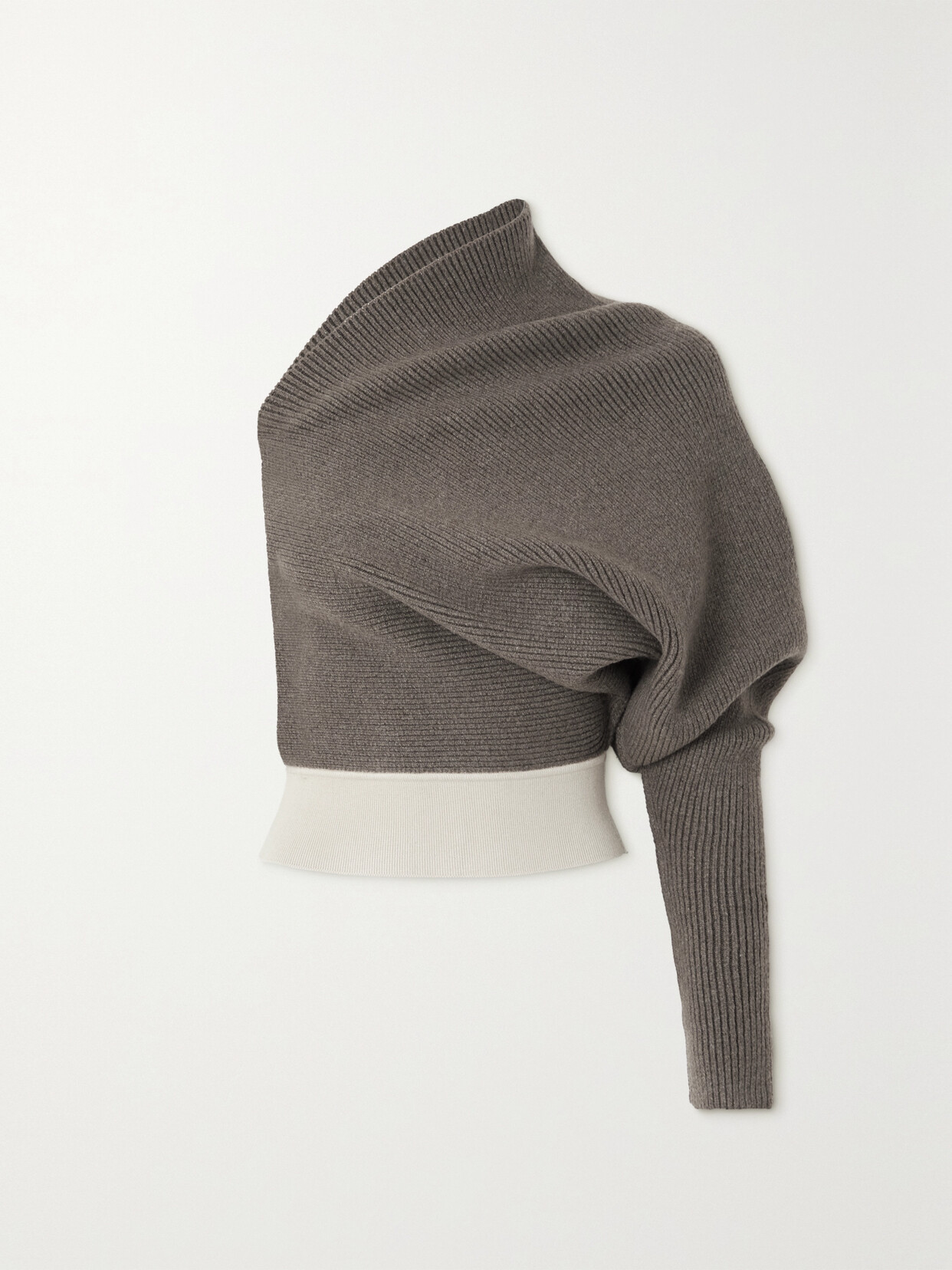 Shop Rick Owens One-shoulder Cashmere-blend Top In Neutrals