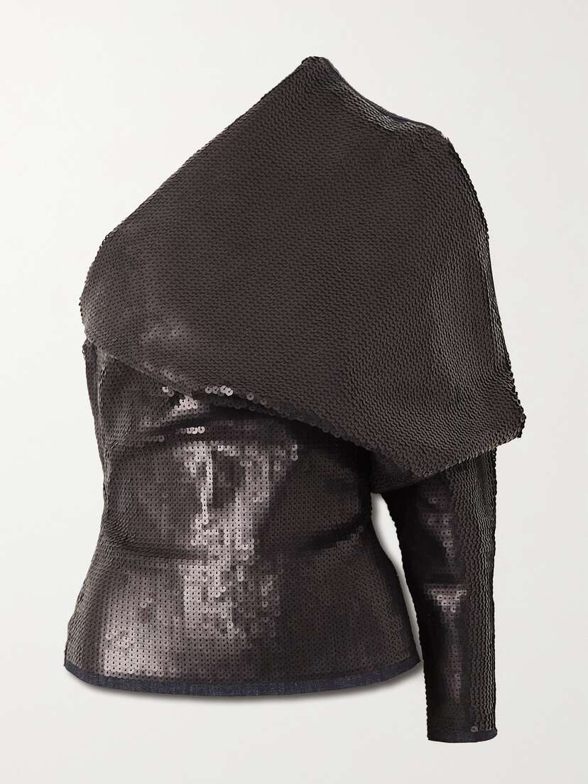 Rick Owens One-shoulder Sequined Stretch-denim Top