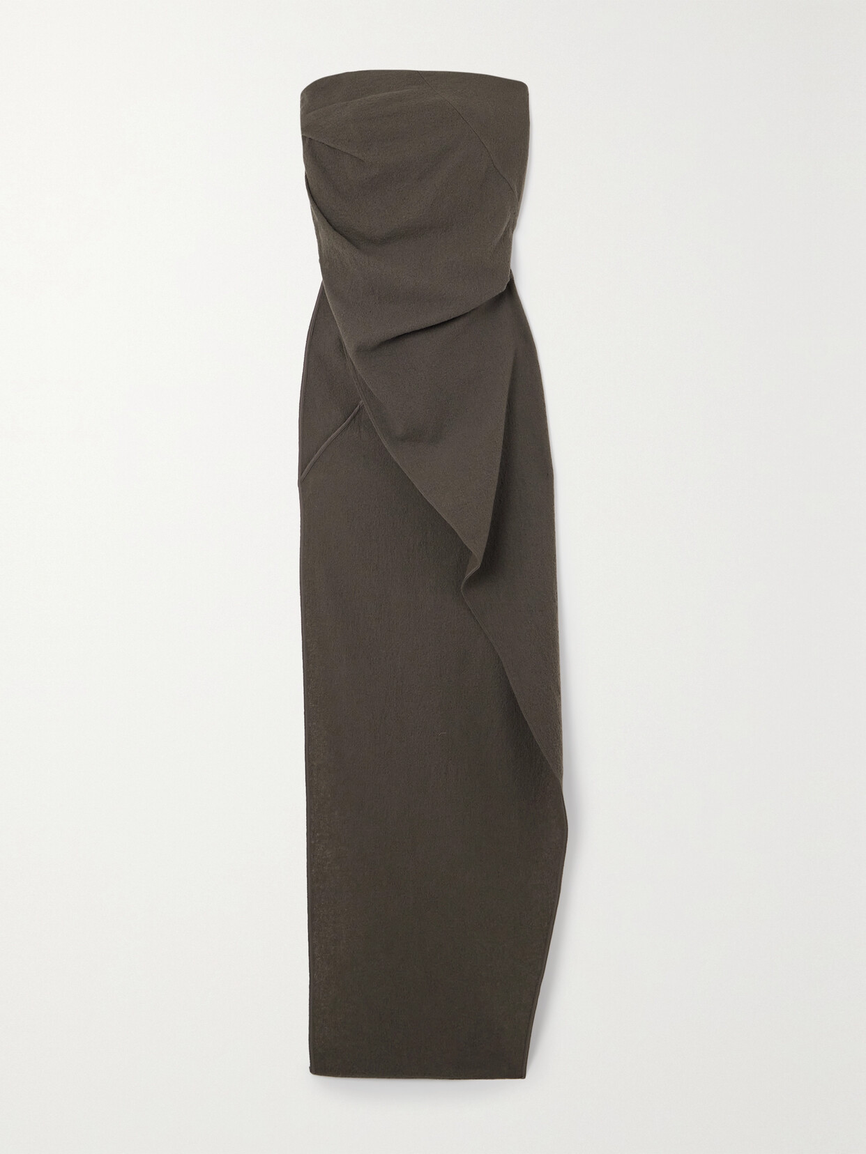 Rick Owens Strapless Draped Wool-flannel Top In Brown