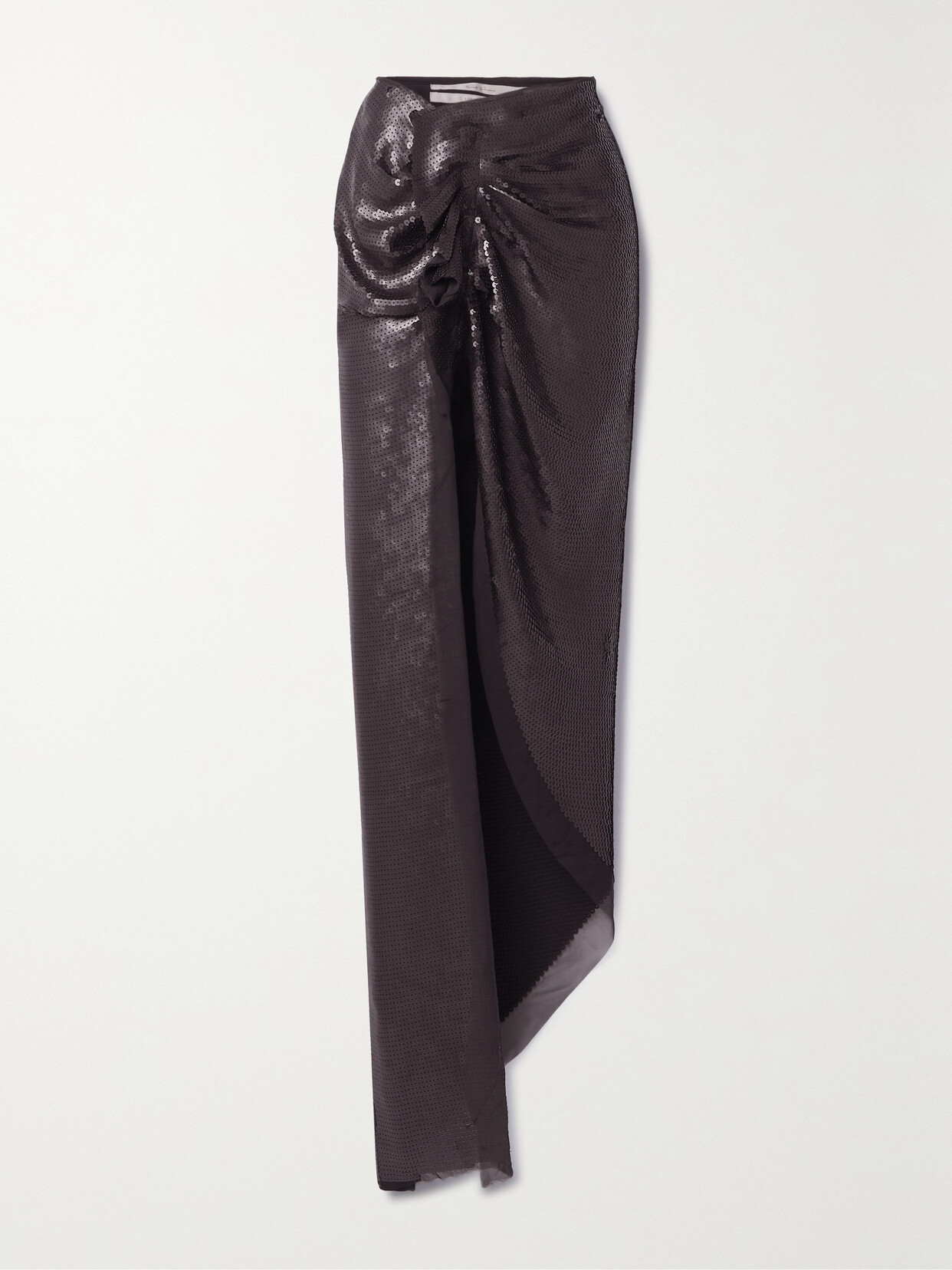 Rick Owens - Edfu Asymmetric Ruffled Gathered Sequined Silk-chiffon Midi Skirt - Black