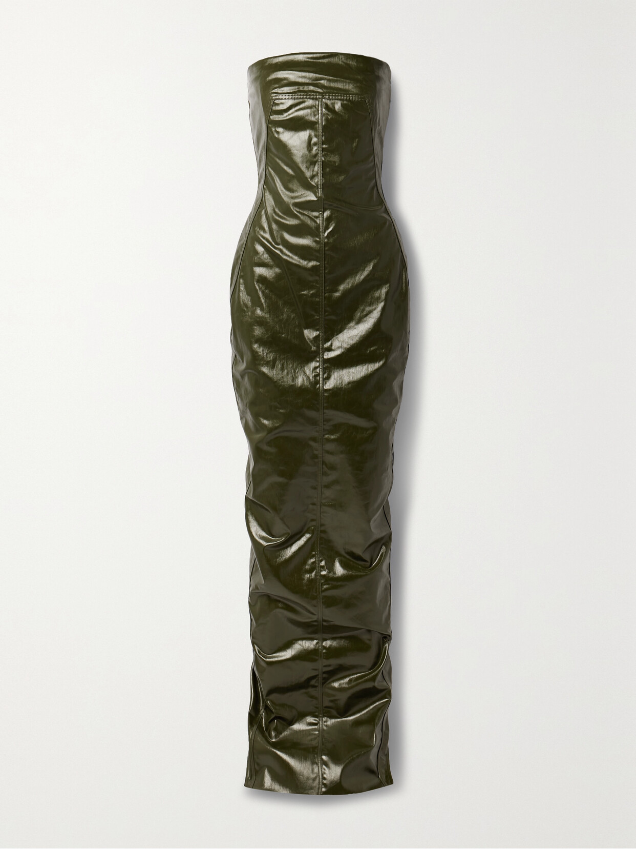 RICK OWENS ABITO STRAPLESS COATED-DENIM GOWN