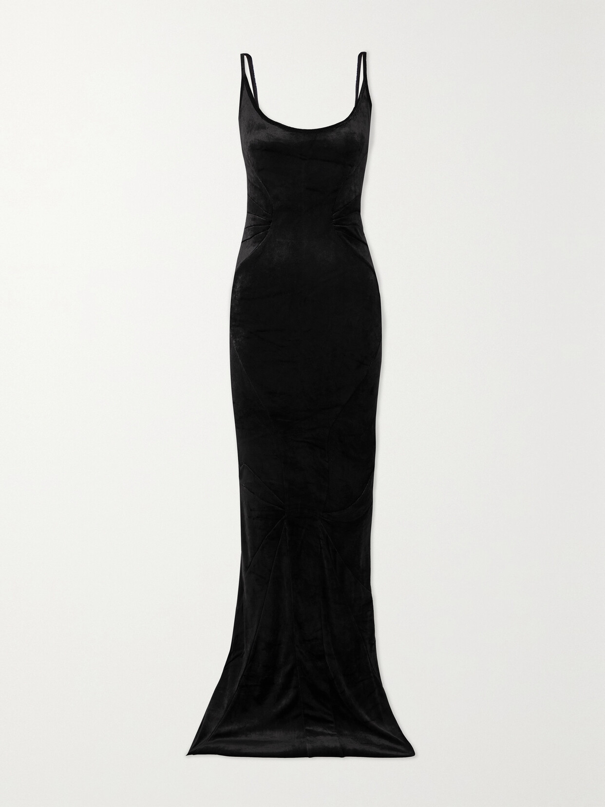 Rick Owens Ruched Velvet Gown In Black