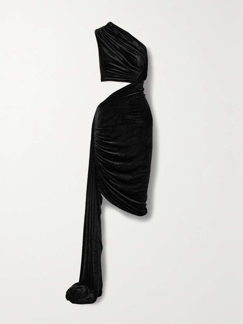Rick Owens Ophelia One-shoulder Cutout Draped Velvet Mini Dress
