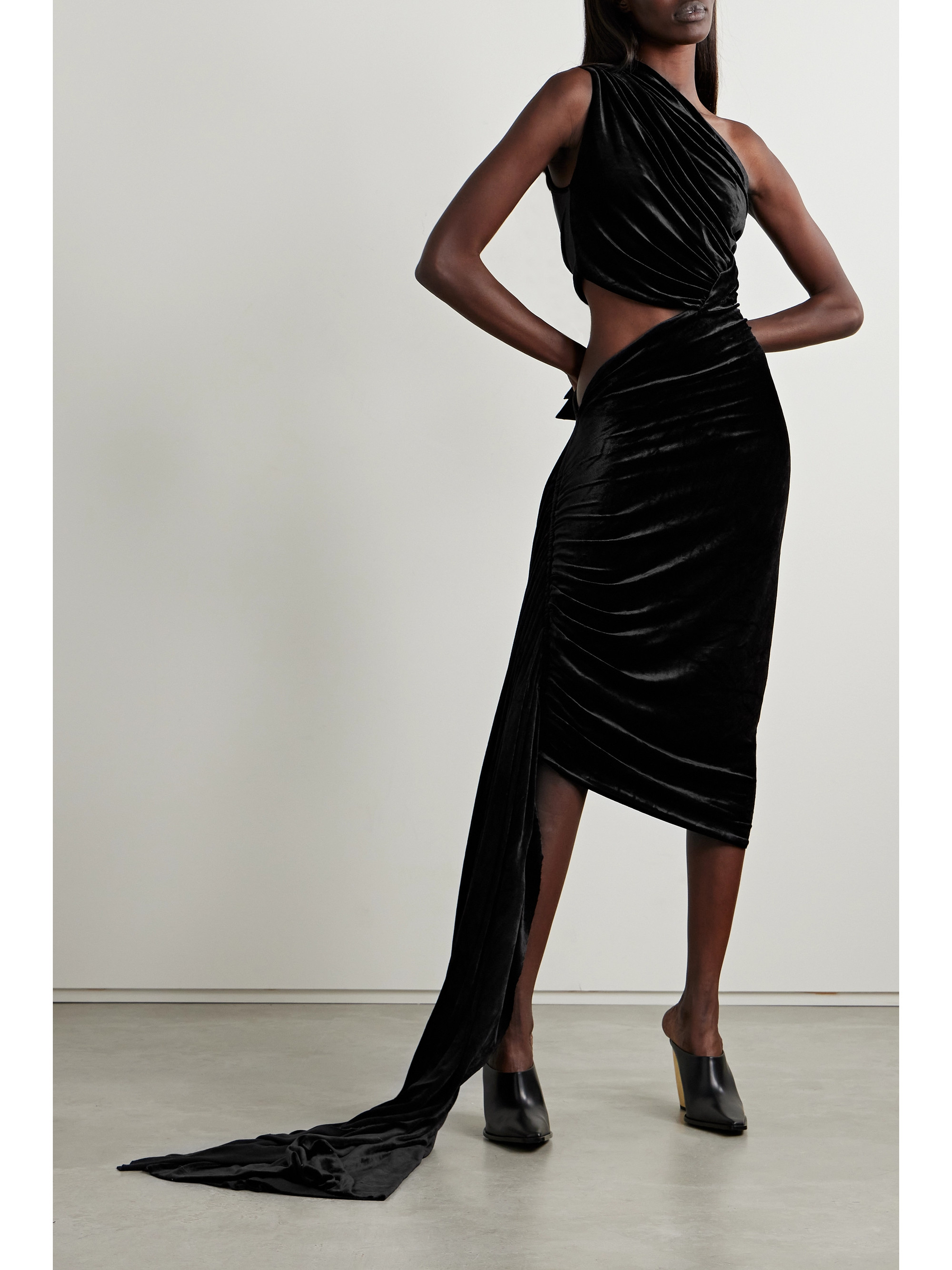 Rick Owens - Ophelia one-shoulder cutout draped velvet mini dress