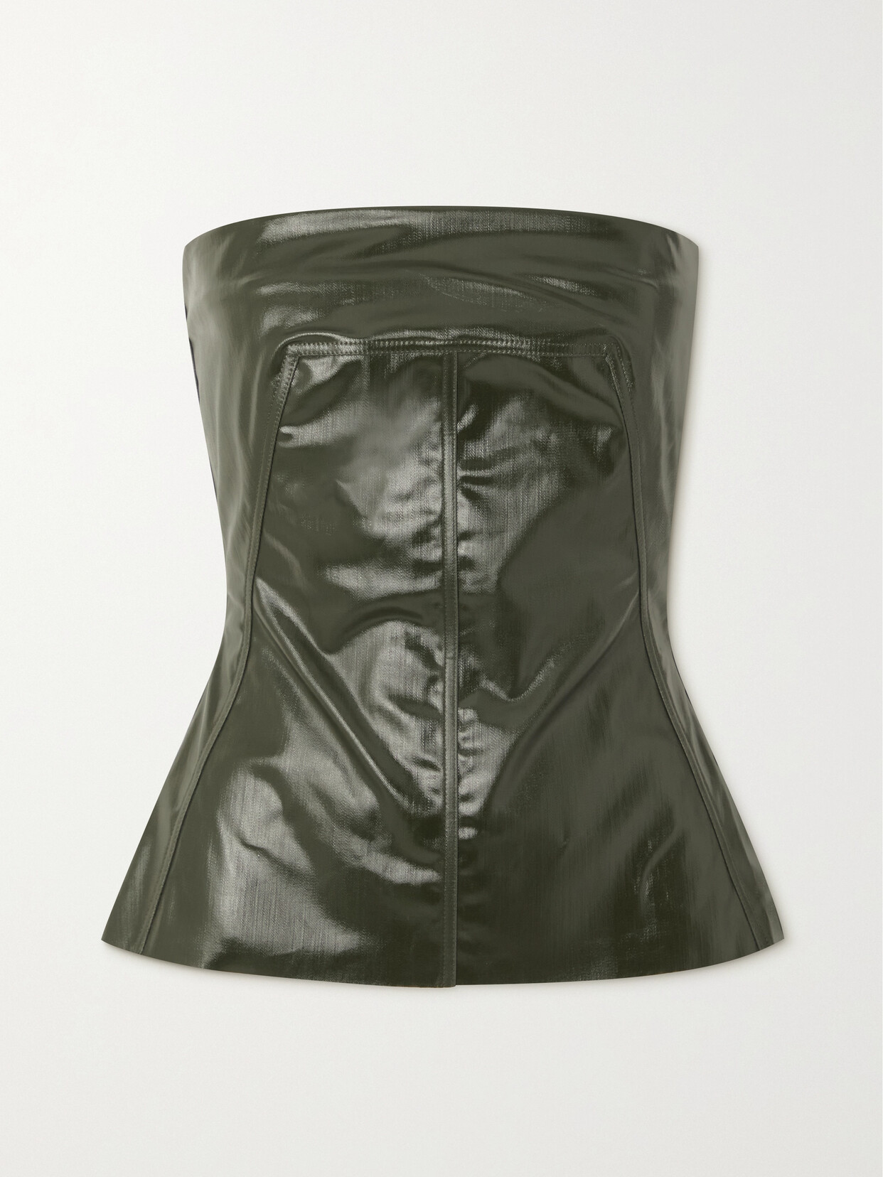 Rick Owens - Strapless Distressed Coated Stretch-cotton Bustier Top - Green